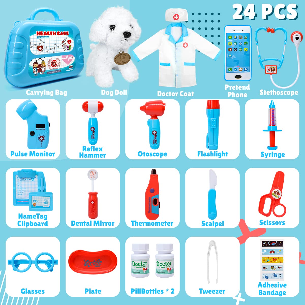 Meland Doctor Kit with Puppy for Kids, Pretend Play Toy Gift for Ages 3–6