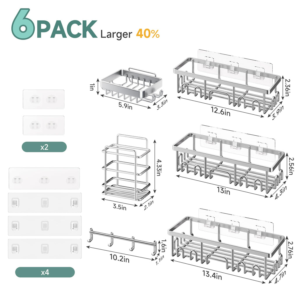 Veken Shower Caddy 6-Pack, Bathroom Organizers and Storage Shelves, Black