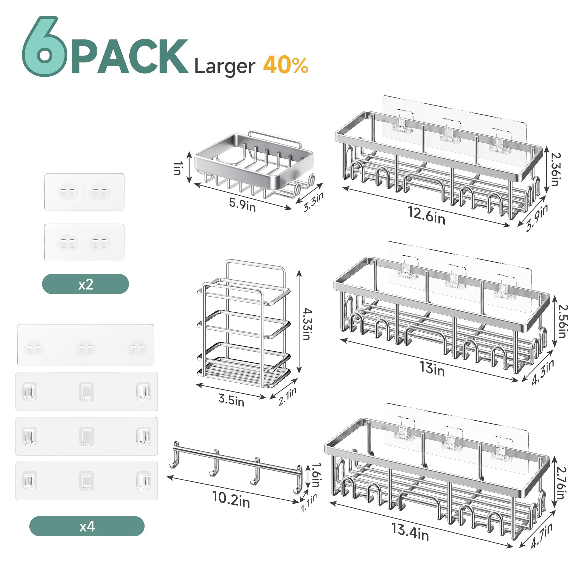 Veken Shower Caddy 6-Pack, Bathroom Organizers and Storage Shelves, Black