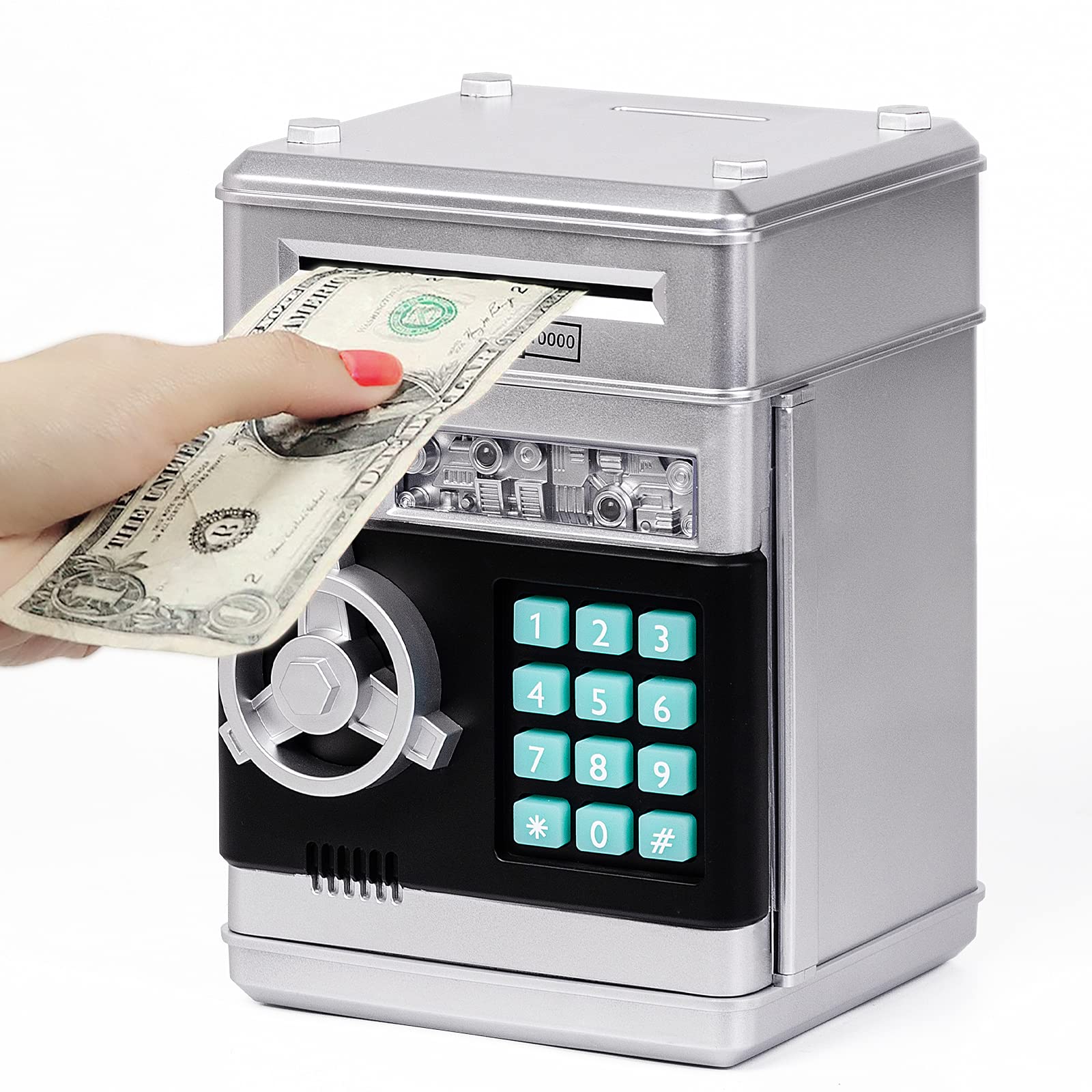 Refasy Piggy Bank Cash Coin Can ATM Bank Electronic Coin Money Bank for Kids Age 3-12, Money Savings Box Mini ATM Coin Bank Toys Gifts for 3 4 5 6 7 8 9 10 11 12 Year Old Boys Girls