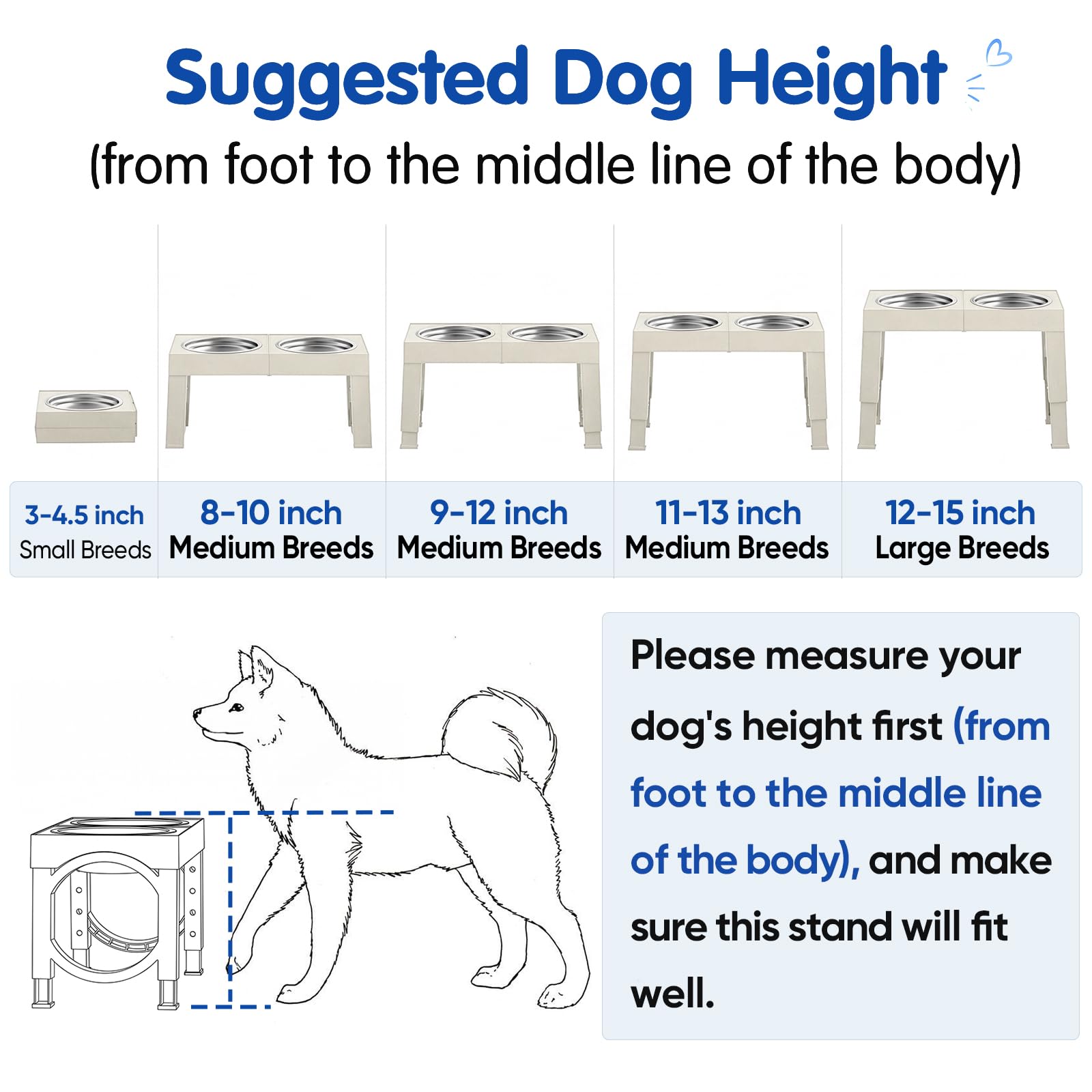 XIAZ Elevated Dog Bowls Large Breed Raised Dogs Bowl Stand Large/Medium Sized Dog Stainless Steel Food Water Bowl Stands 5 Heights Adjustable 9/11/12/14in Black Pet Feeder Dish Station