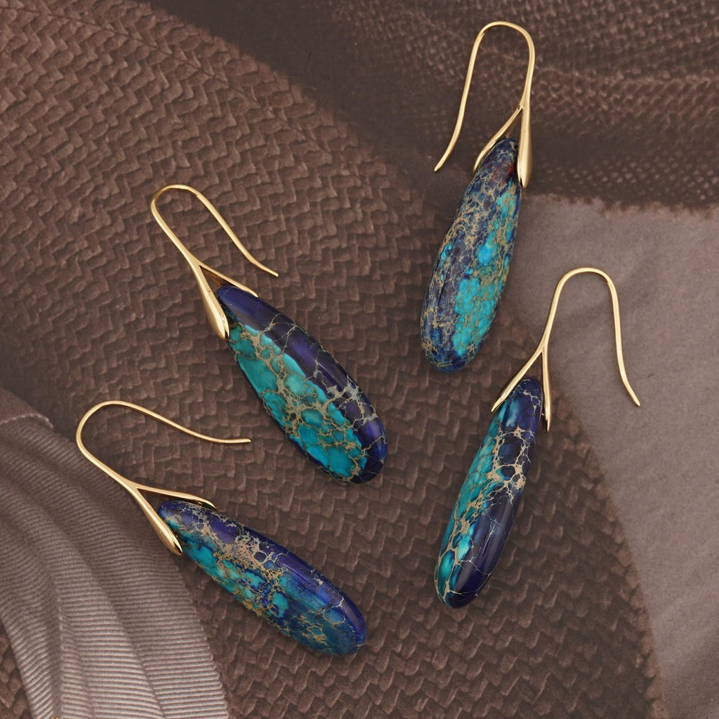 Sriomu Natural Healing Stone Fishhoop Dangle Drop Earrings Statement Gold silver earrings