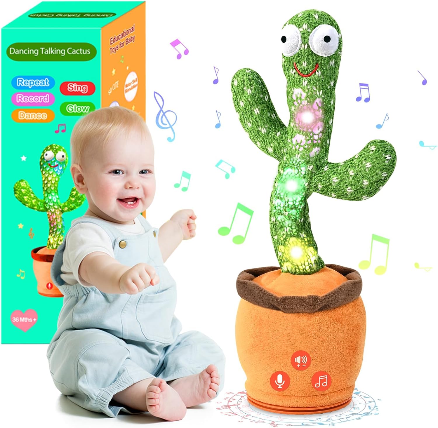 TWORIVER Adjustable Volume Dancing Talking Cactus Toy for Kid, Boys Girls Gifts Singing Mimicking Recording Repeating What You Say Kids Toys with 120 English Songs