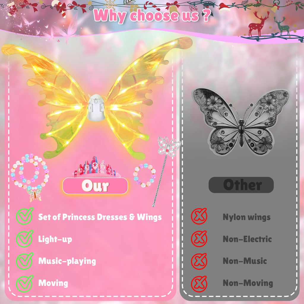maysida Electric Fairy Wings for Girls, Light Up Moving Butterfly Wings with LED Lights and Music, Toy for Kids as Halloween Valentine Birthday Christmas Party Costume Princess Cosplay Dress Up Gift