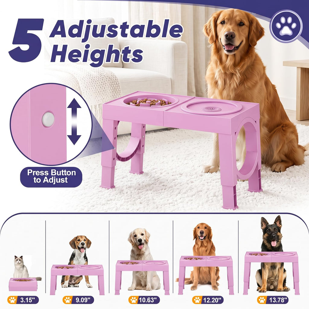 XIAZ Elevated Dog Bowls Large Breed Raised Dogs Bowl Stand Large/Medium Sized Dog Stainless Steel Food Water Bowl Stands 5 Heights Adjustable 9/11/12/14in Black Pet Feeder Dish Station