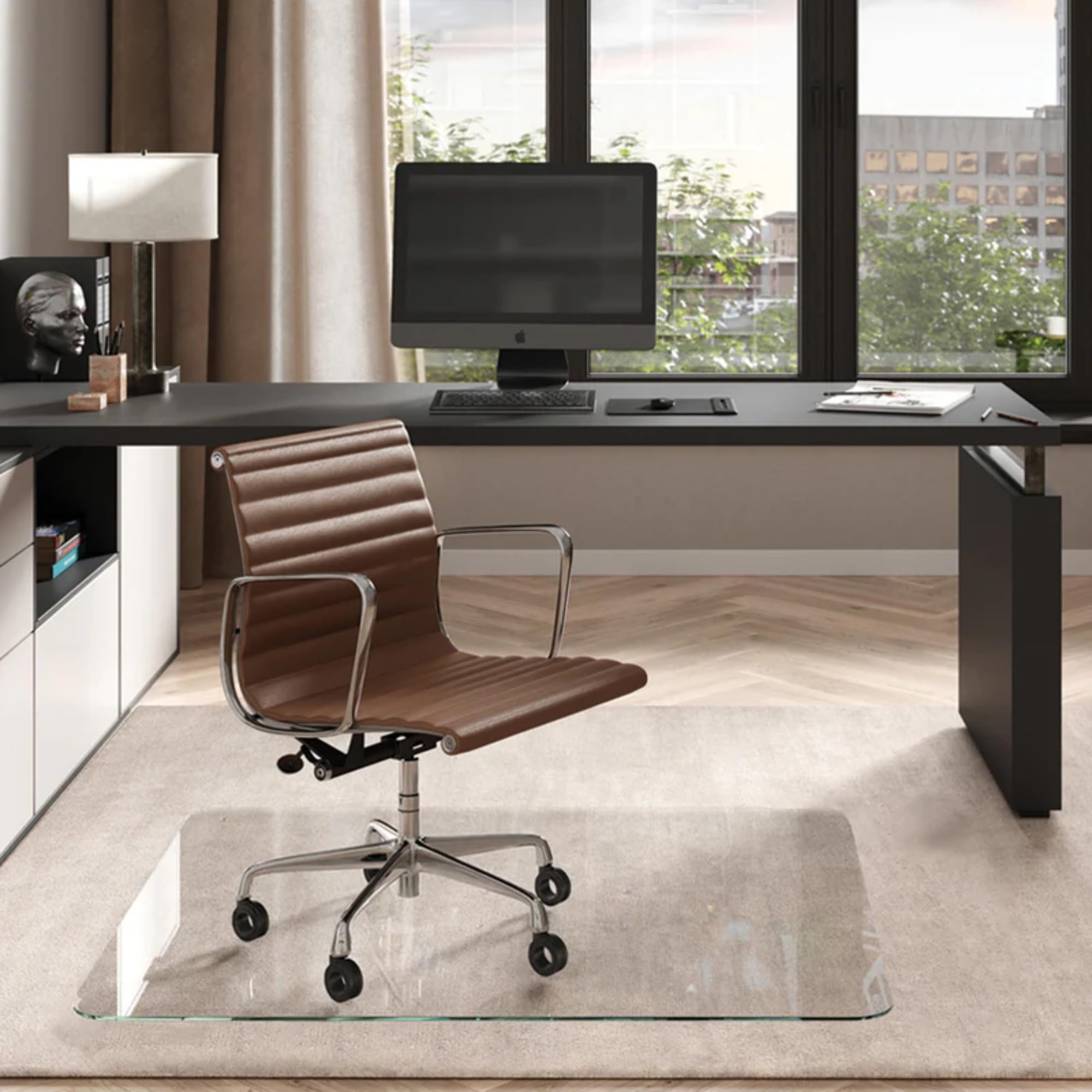 Vitrazza Glass Chair Mat 46” x 60” Superior ¼ Thick, Chiaro Standard Clear, Certified Tempered Safety Glass, Delivers a Smooth Glide, Protects Carpet or Wood, Beautiful in Home or Office.