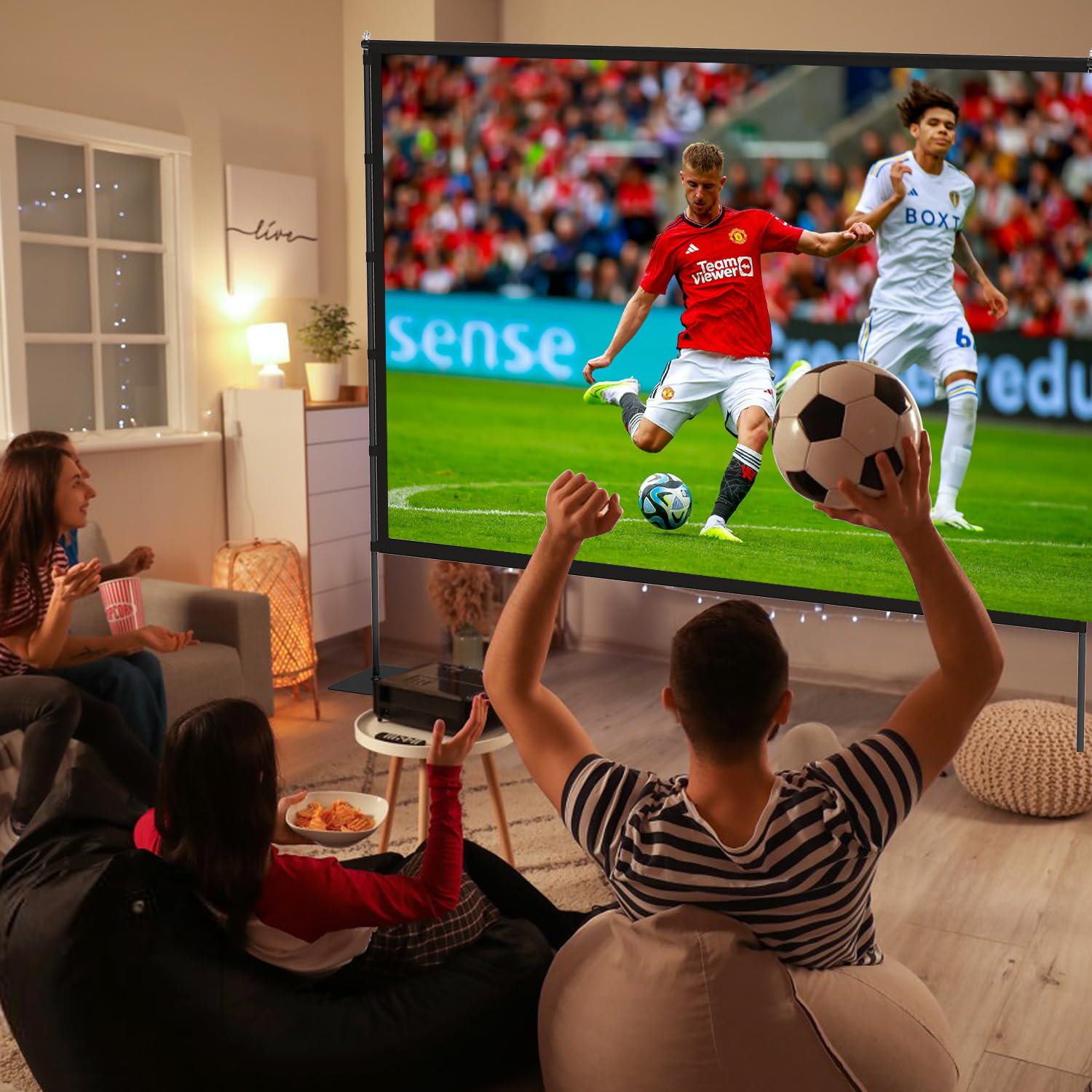 STWUI Outdoor-Projector-Screen-with-Stand - 120 inch Portable Projector Screen Indoor Outdoor Projector Screens 16:9 4K HD Lightweight Movie Screen with Carry Bag for Backyard Movie Night