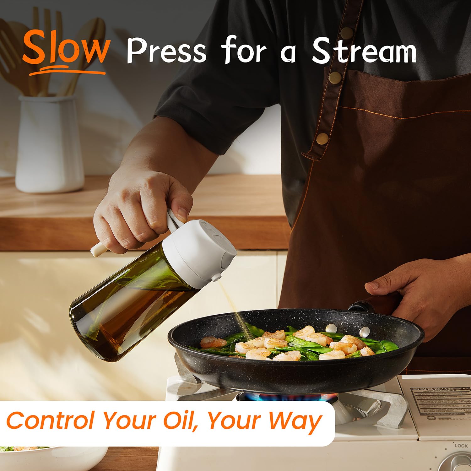 TrendPlain - Original 16oz/470ml Olive Oil Dispenser Bottle for Kitchen Gadgets and Air Fryer Accessories - Olive Oil Sprayer for Cooking w/Stickers - Black&Green