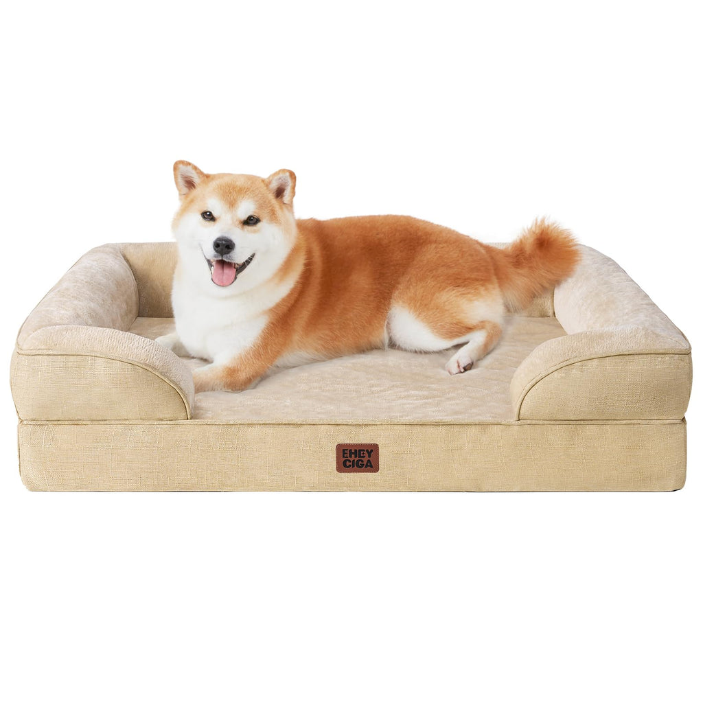EHEYCIGA Orthopedic Dog Beds Large Sized Dog, Waterproof Memory Foam Pet Bed with Sides, Non-Slip Bottom Large Pet Bed with Washable Removable Cover, Grey