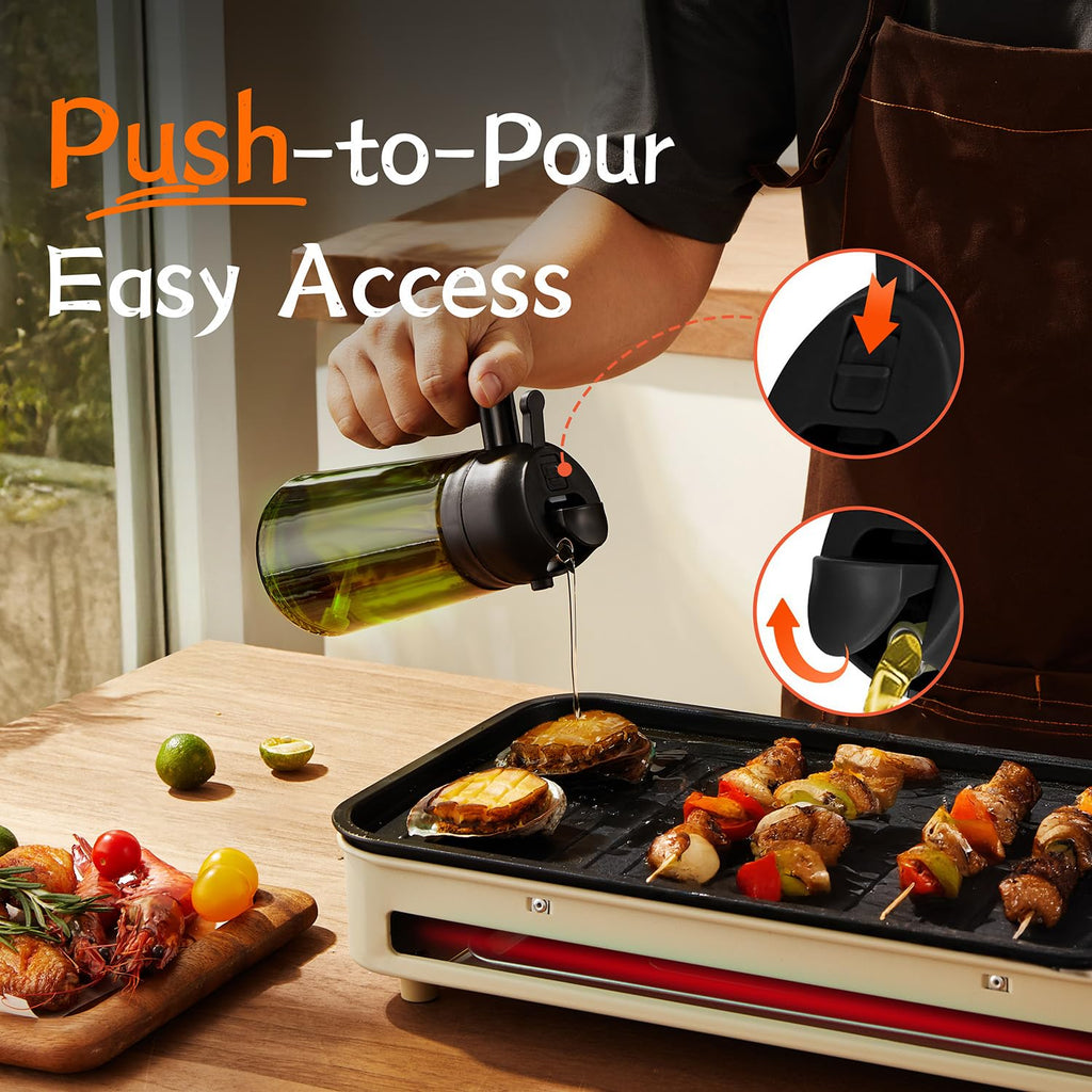 TrendPlain - Original 16oz/470ml Olive Oil Dispenser Bottle for Kitchen Gadgets and Air Fryer Accessories - Olive Oil Sprayer for Cooking w/Stickers - Black&Green