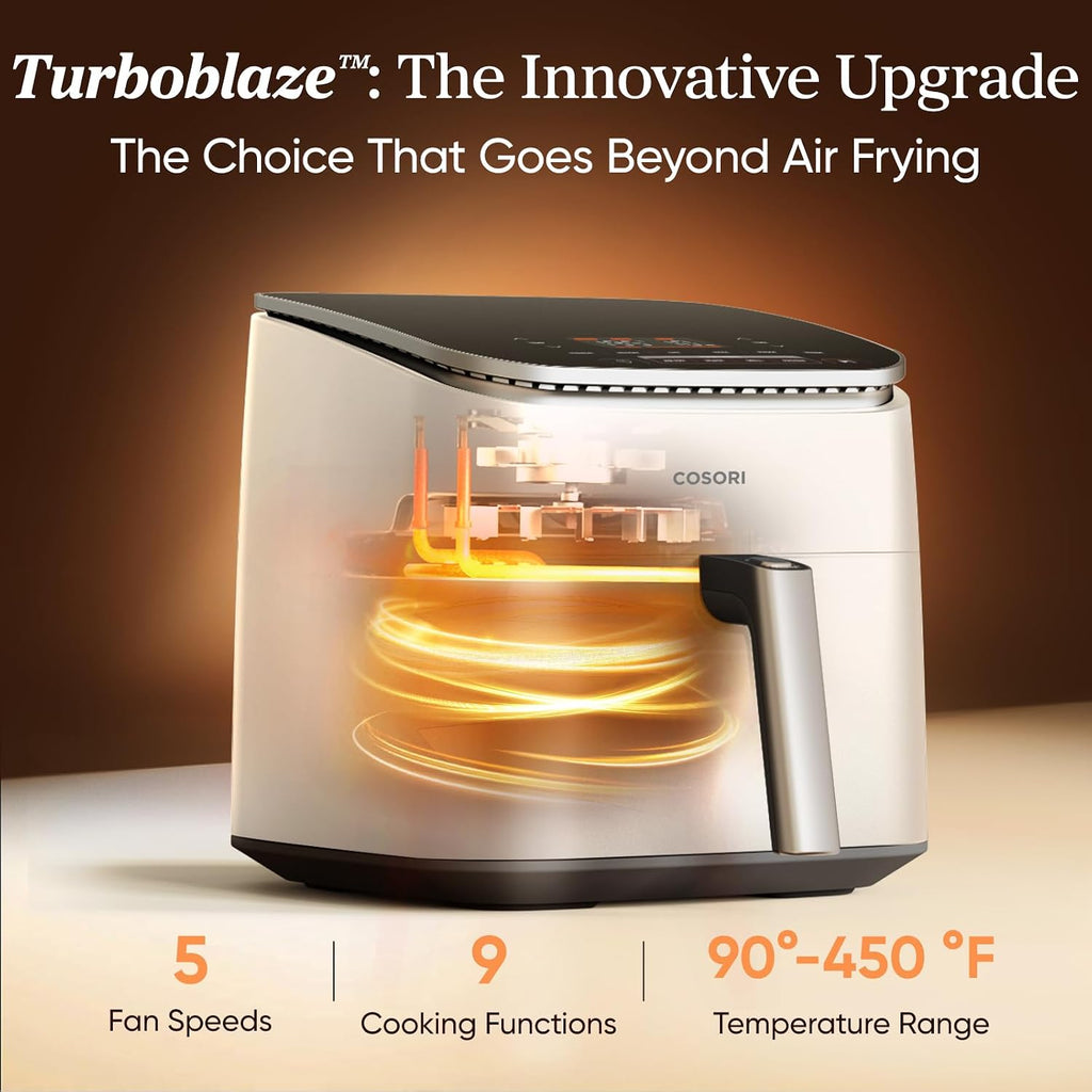 Cosori TurboBlaze Smart Air Fryer 6 Qt, Shake Reminders, 9-in-1, Cream