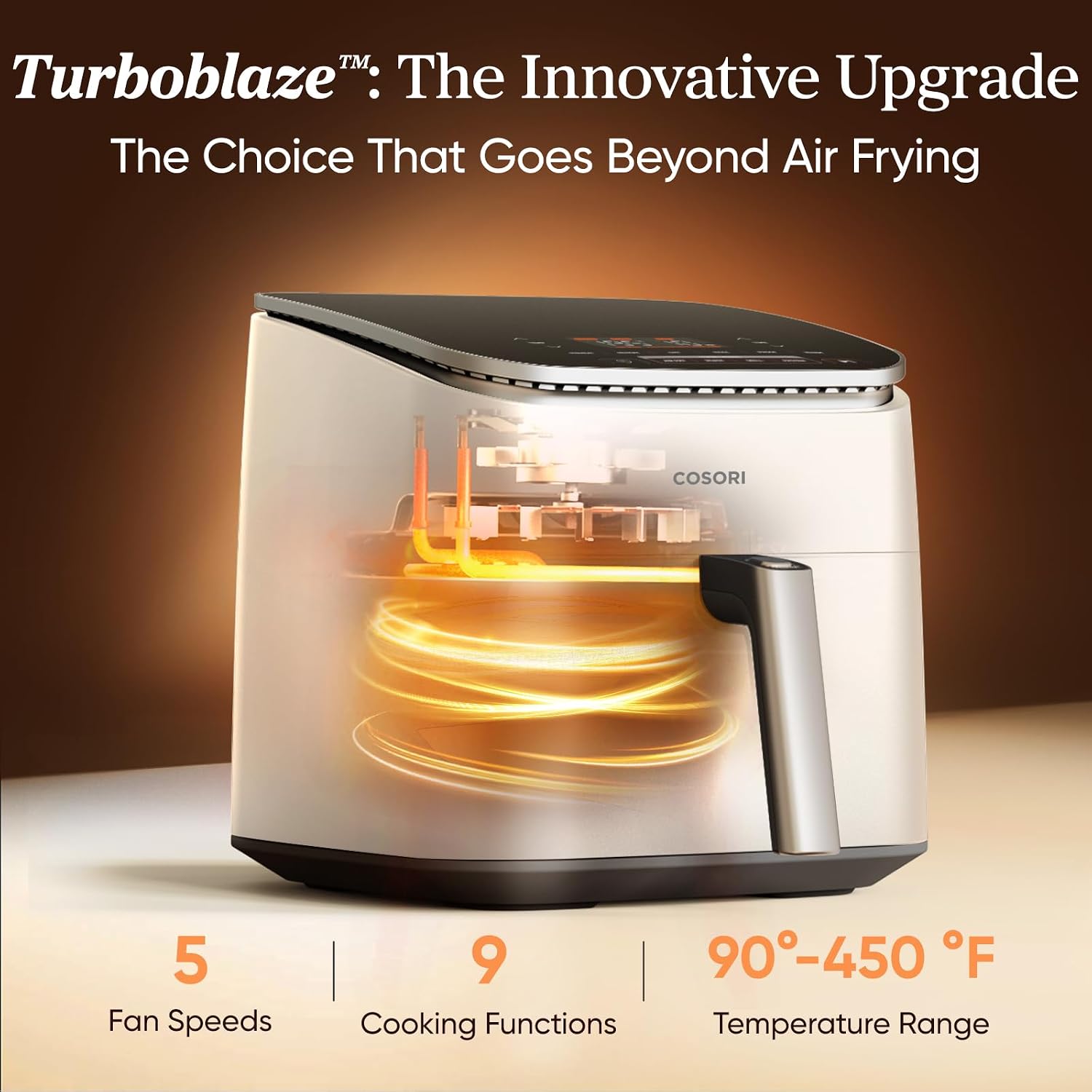 Cosori TurboBlaze Smart Air Fryer 6 Qt, Shake Reminders, 9-in-1, Cream