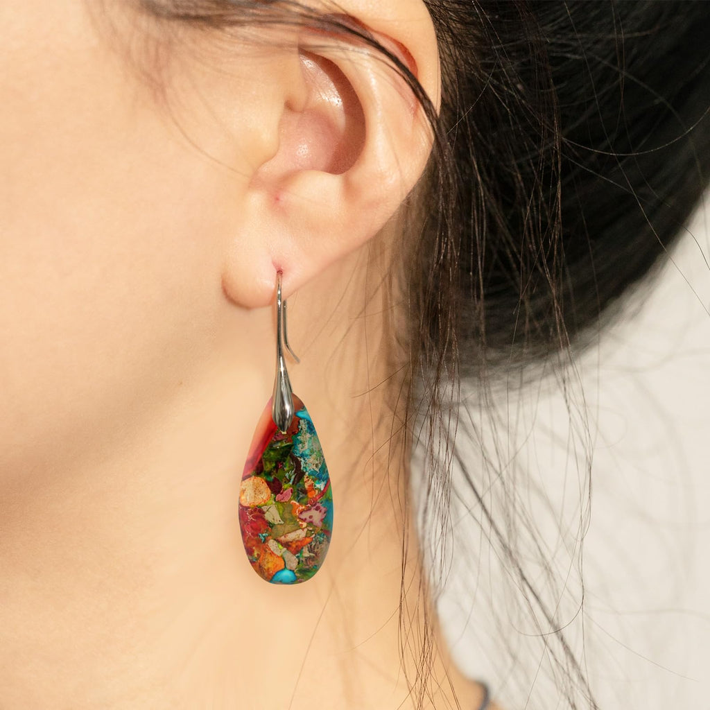 Sriomu Natural Healing Stone Fishhoop Dangle Drop Earrings Statement Gold silver earrings