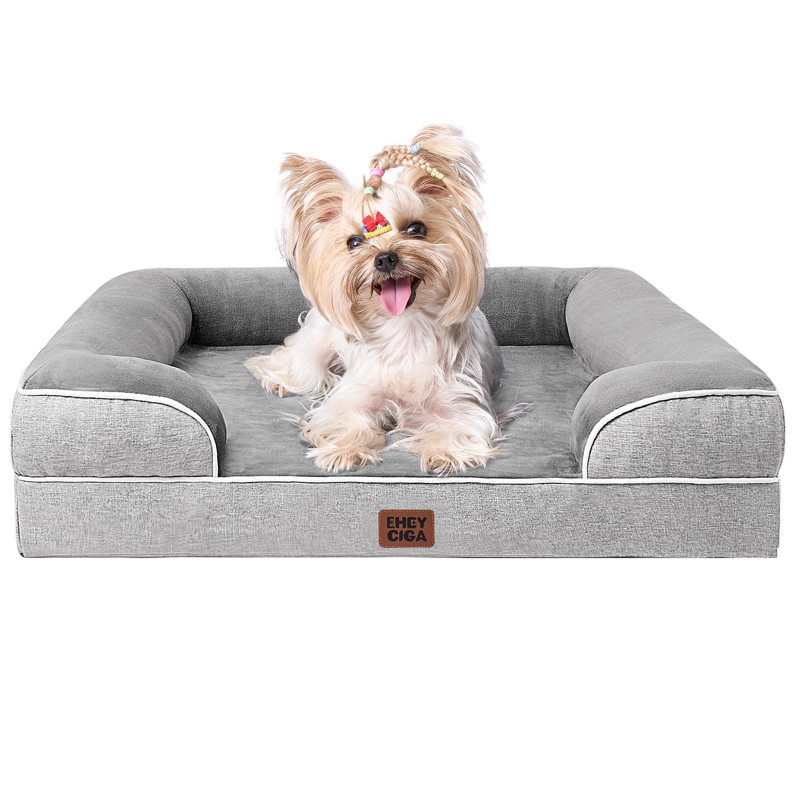 EHEYCIGA Orthopedic Dog Beds Large Sized Dog, Waterproof Memory Foam Pet Bed with Sides, Non-Slip Bottom Large Pet Bed with Washable Removable Cover, Grey