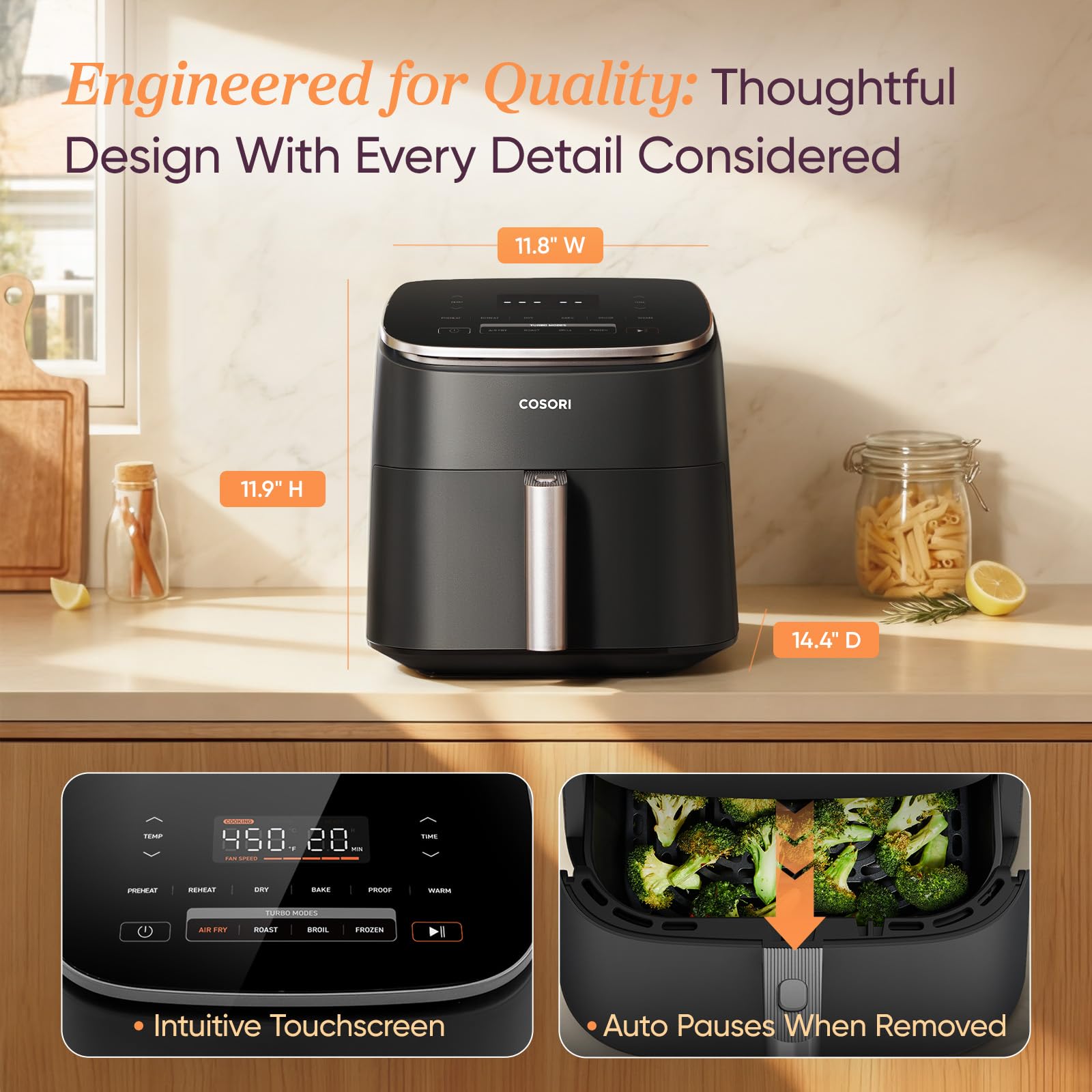 Cosori TurboBlaze Smart Air Fryer 6 Qt, Shake Reminders, 9-in-1, Cream