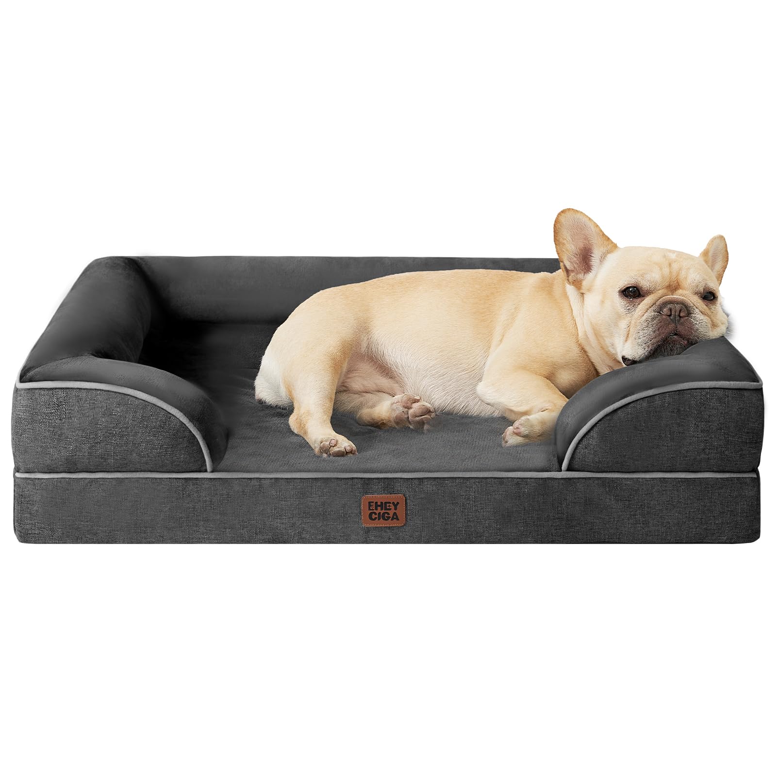 EHEYCIGA Orthopedic Dog Beds Large Sized Dog, Waterproof Memory Foam Pet Bed with Sides, Non-Slip Bottom Large Pet Bed with Washable Removable Cover, Grey