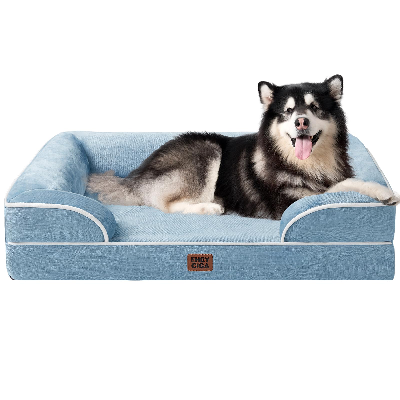 EHEYCIGA Orthopedic Dog Beds Large Sized Dog, Waterproof Memory Foam Pet Bed with Sides, Non-Slip Bottom Large Pet Bed with Washable Removable Cover, Grey