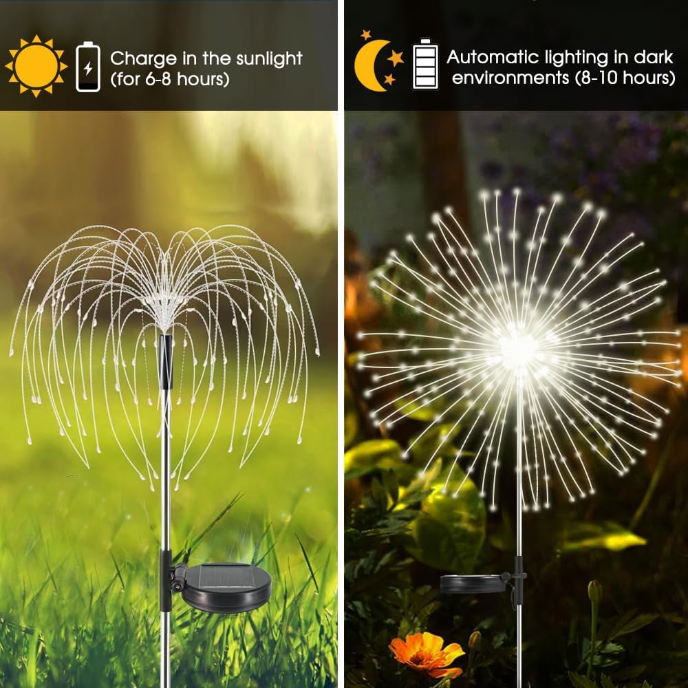 HPUFKOT Solar Garden Lights Outdoor,Waterproof Garden, 2PC 200 LED Twinkling Firework Lights Decorative with 8 Modes,Decor for Yard Patio Pathway Lawn for Yard Outside Fairy Decorative