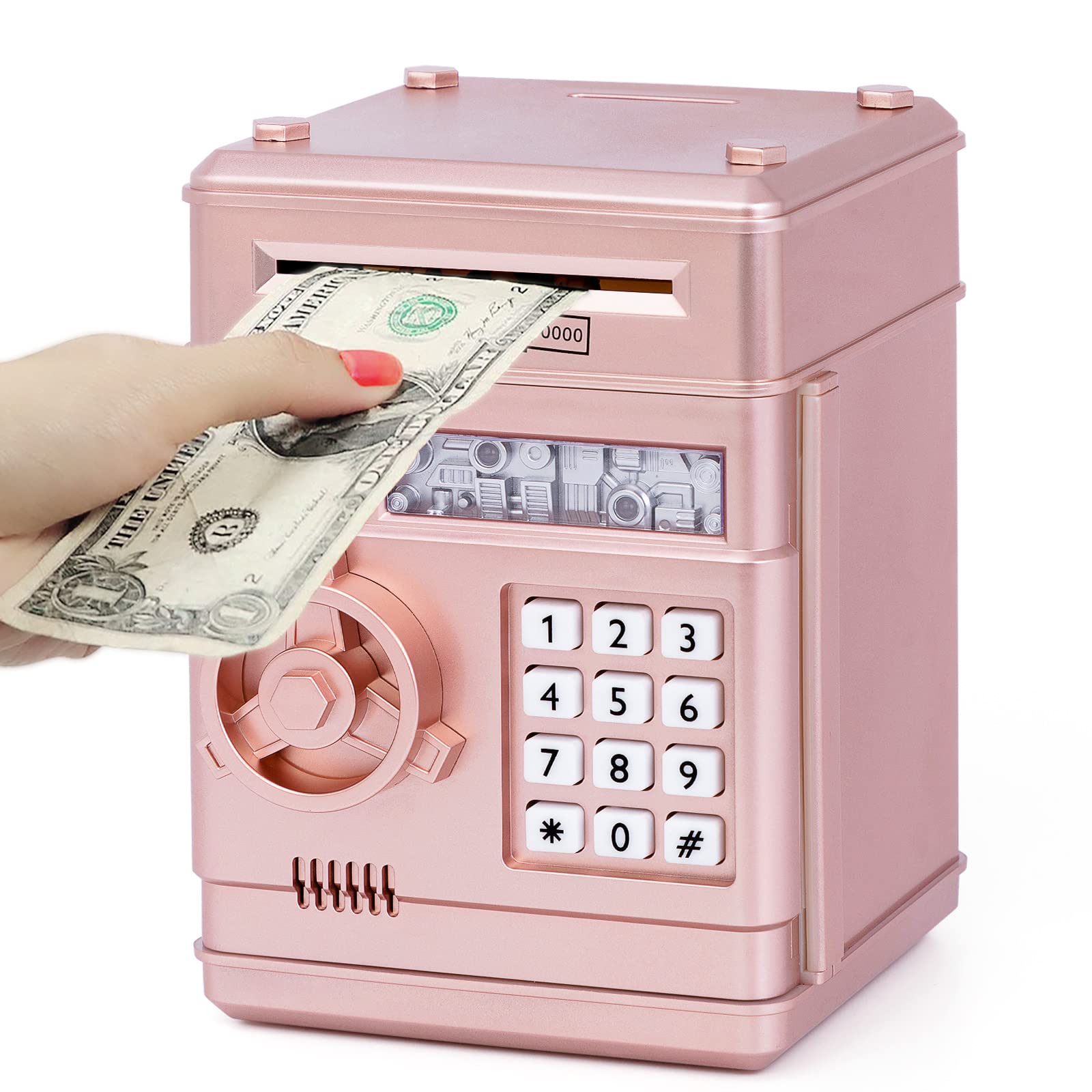 Refasy Piggy Bank Cash Coin Can ATM Bank Electronic Coin Money Bank for Kids Age 3-12, Money Savings Box Mini ATM Coin Bank Toys Gifts for 3 4 5 6 7 8 9 10 11 12 Year Old Boys Girls