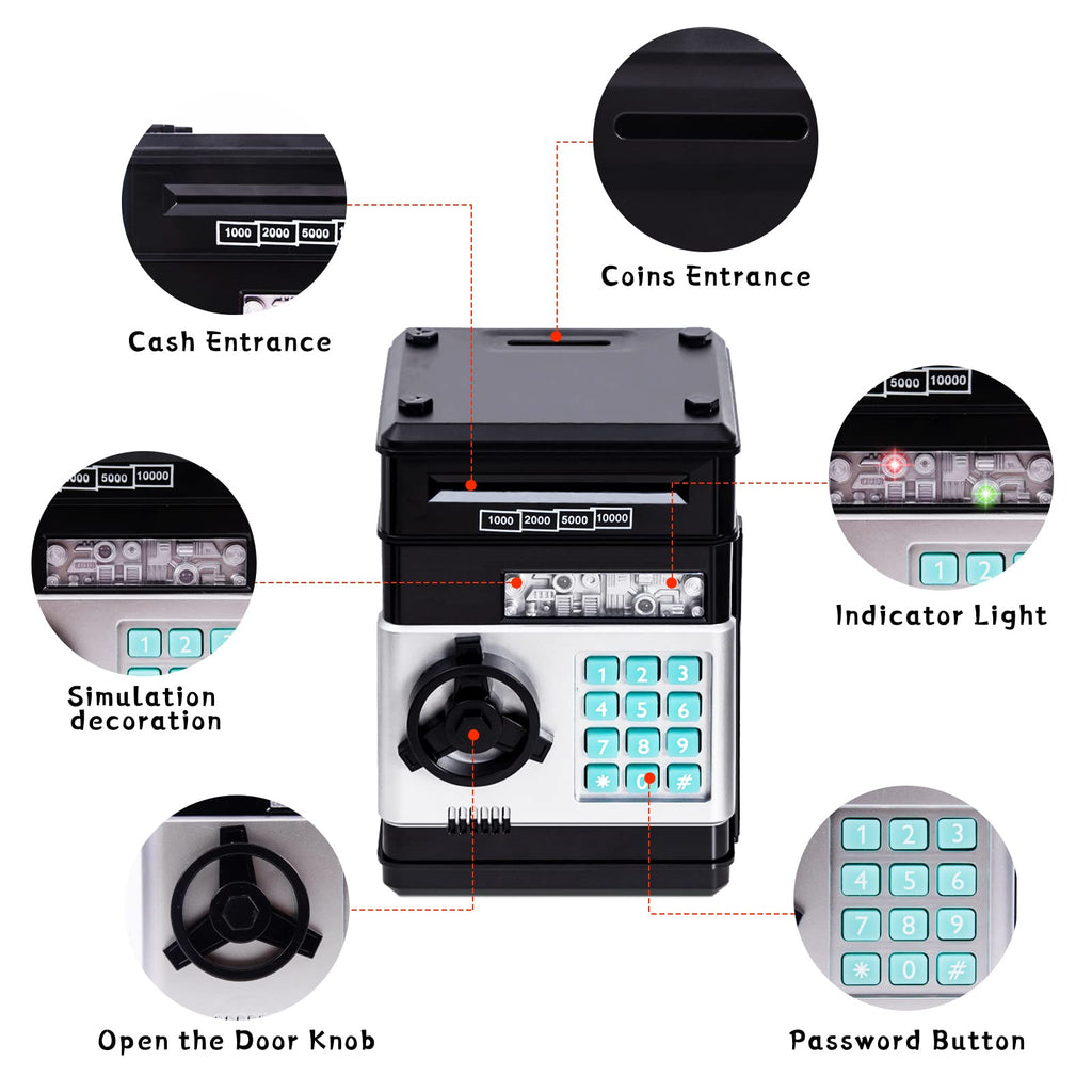 Refasy Piggy Bank Cash Coin Can ATM Bank Electronic Coin Money Bank for Kids Age 3-12, Money Savings Box Mini ATM Coin Bank Toys Gifts for 3 4 5 6 7 8 9 10 11 12 Year Old Boys Girls