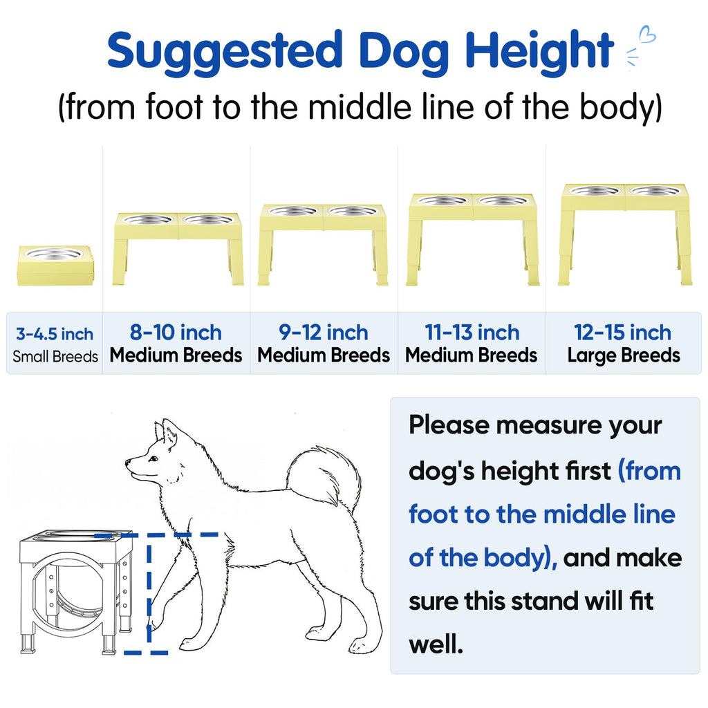 XIAZ Elevated Dog Bowls Large Breed Raised Dogs Bowl Stand Large/Medium Sized Dog Stainless Steel Food Water Bowl Stands 5 Heights Adjustable 9/11/12/14in Black Pet Feeder Dish Station