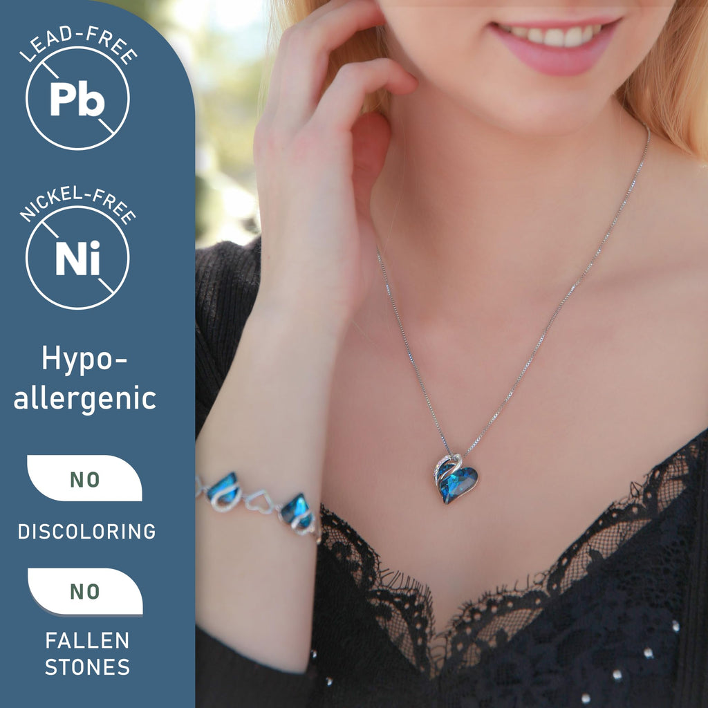 Leafael Gift Necklaces for Women, Infinity Love Birthstone Heart Crystal Pendant, Birthday Anniversary Jewelry for Wife, Mom, and Her, Silver Plated, 18" + 2" Adjustable Chain