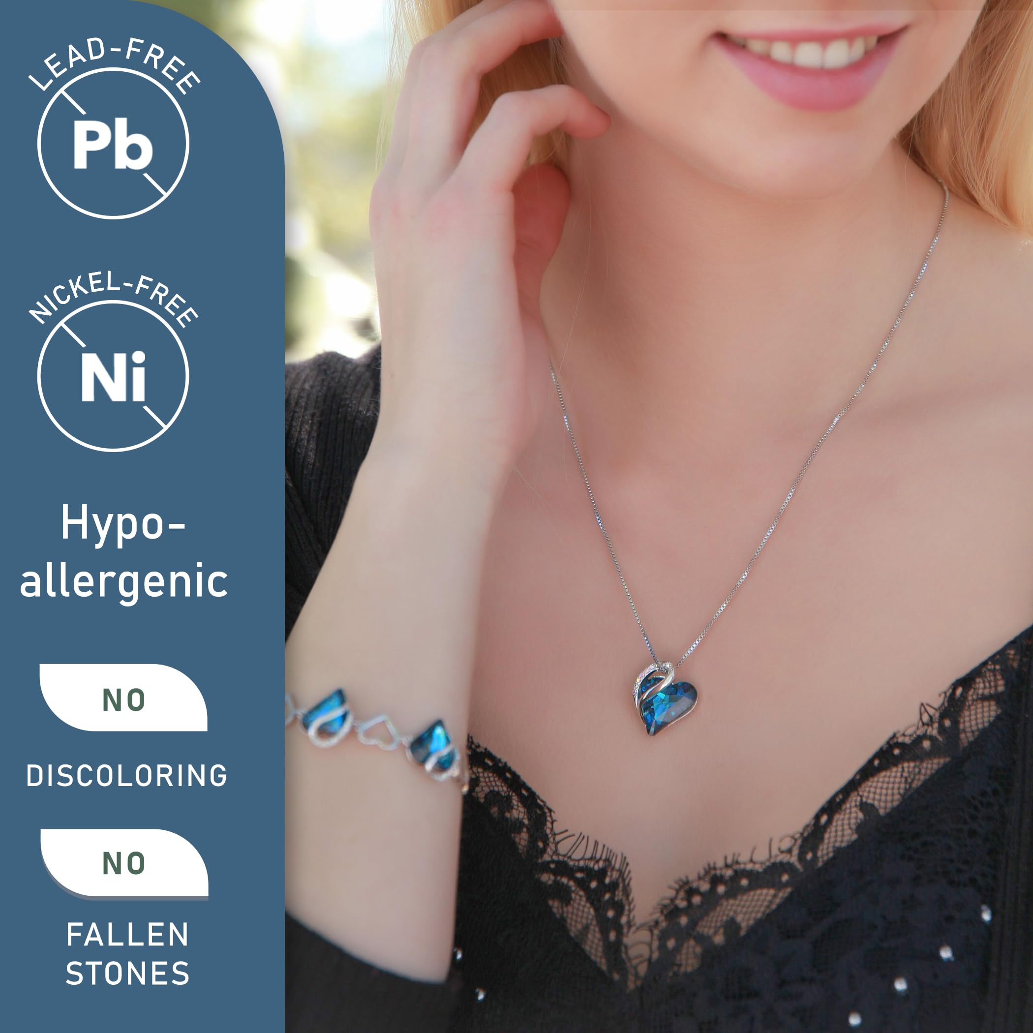 Leafael Gift Necklaces for Women, Infinity Love Birthstone Heart Crystal Pendant, Birthday Anniversary Jewelry for Wife, Mom, and Her, Silver Plated, 18" + 2" Adjustable Chain