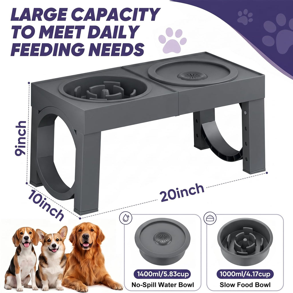 XIAZ Elevated Dog Bowls Large Breed Raised Dogs Bowl Stand Large/Medium Sized Dog Stainless Steel Food Water Bowl Stands 5 Heights Adjustable 9/11/12/14in Black Pet Feeder Dish Station