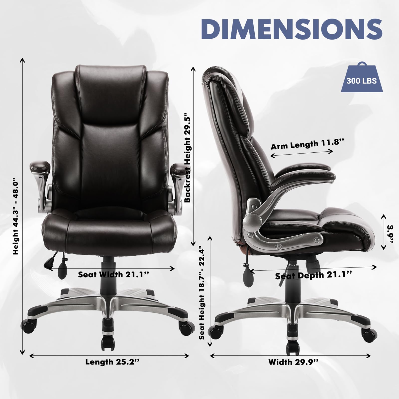 COLAMY High Back Executive Office Chair - Padded Leather Ergonomic Computer Desk Chair with Inflatable Lumbar Support & Flip-Up Arms, Adjustable Tilt Lock Swivel Task Chair for Home Office, Black