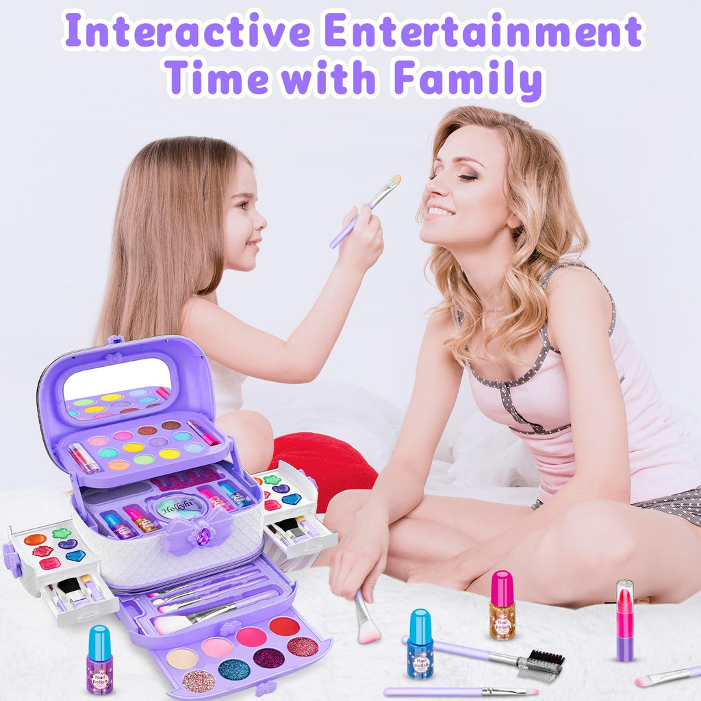 Hollyhi 58 Pcs Kids Makeup Toys Kit for Girls, Real Washable Make Up Set