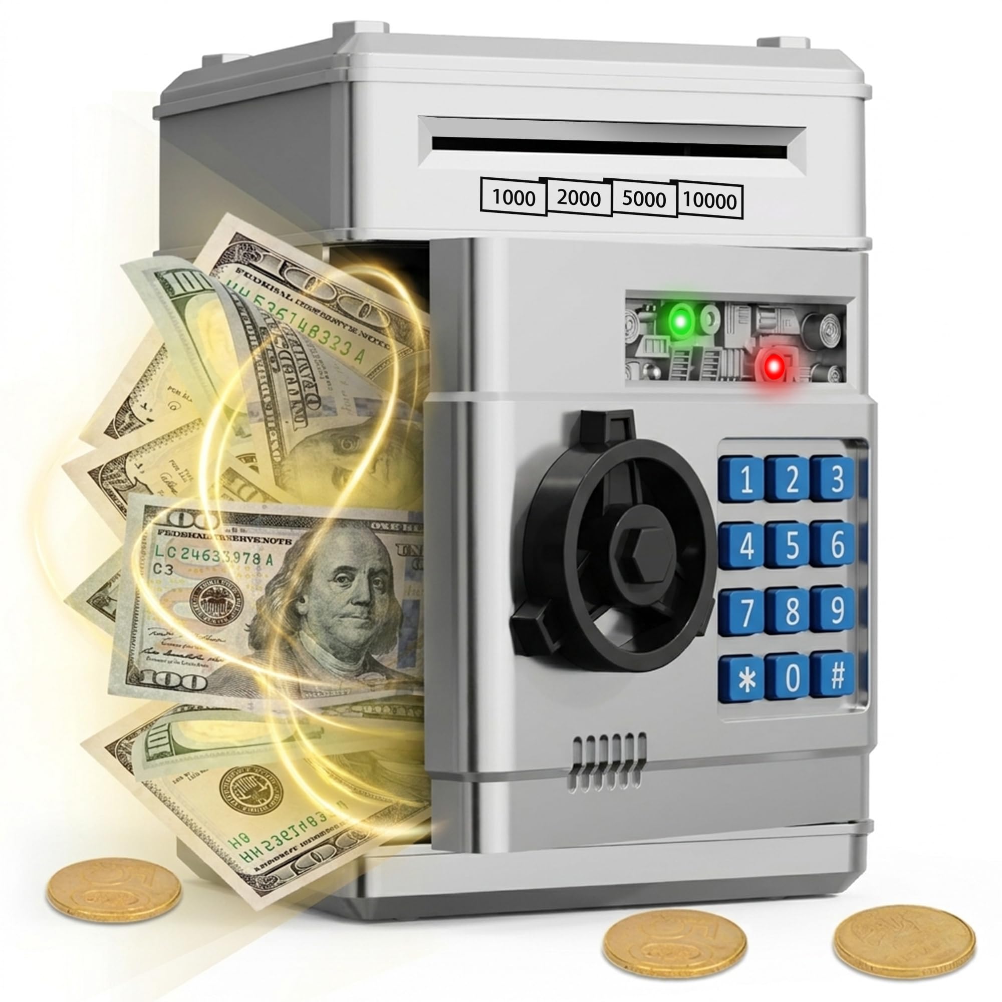 Refasy Piggy Bank Cash Coin Can ATM Bank Electronic Coin Money Bank for Kids Age 3-12, Money Savings Box Mini ATM Coin Bank Toys Gifts for 3 4 5 6 7 8 9 10 11 12 Year Old Boys Girls