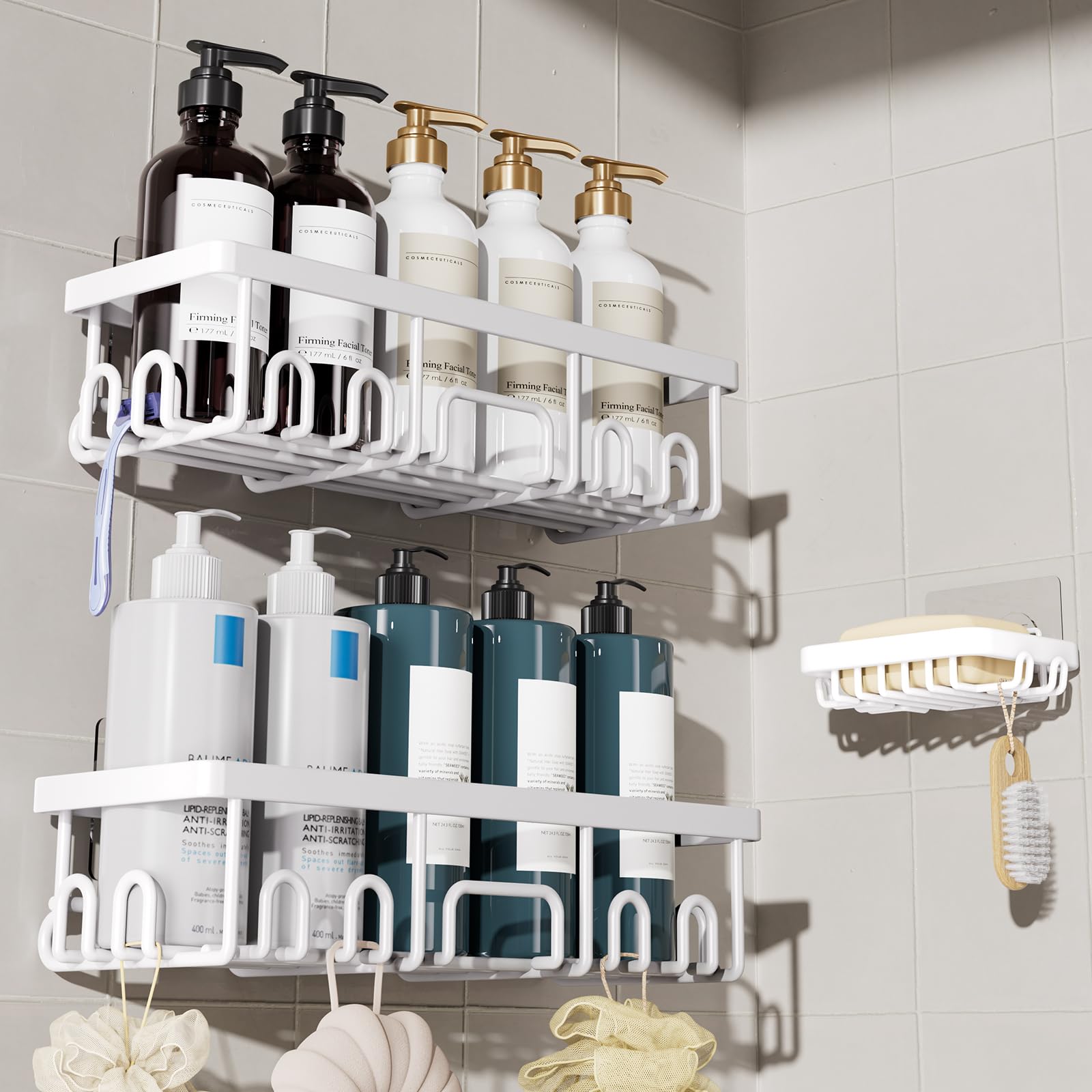 Veken Shower Caddy 6-Pack, Bathroom Organizers and Storage Shelves, Black