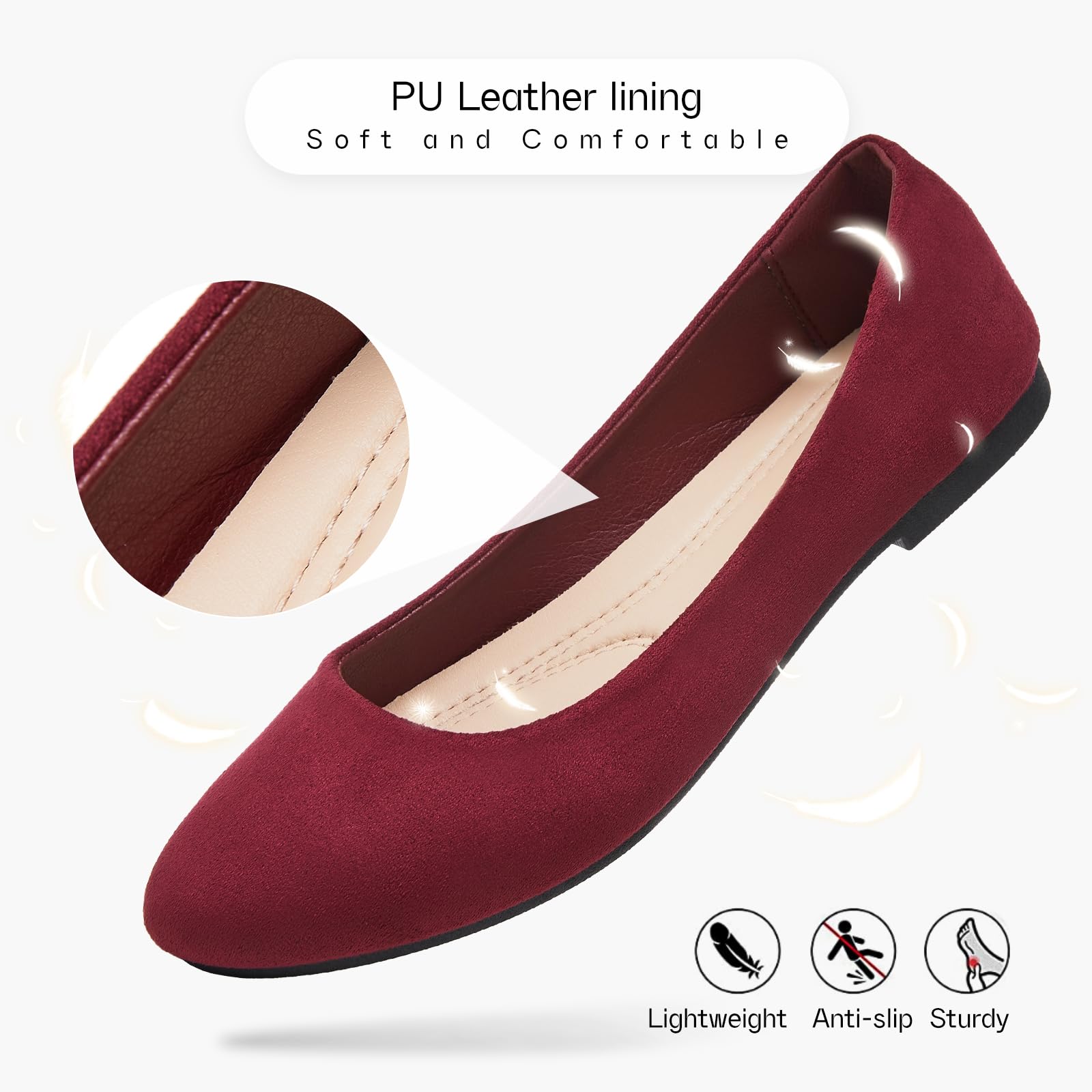 Shupua Flats for Women Round Toe Black Ballet Flats Dressy Work Shoes