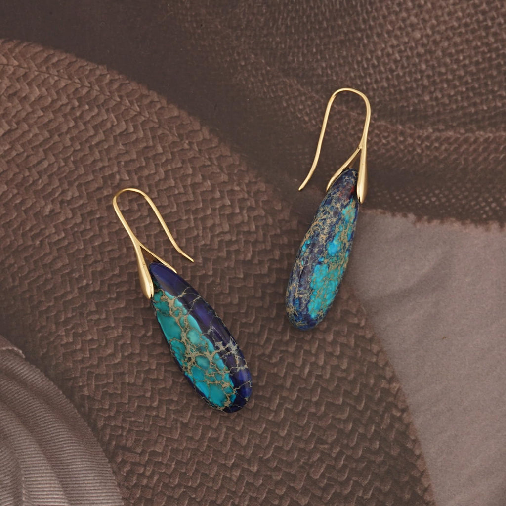 Sriomu Natural Healing Stone Fishhoop Dangle Drop Earrings Statement Gold silver earrings