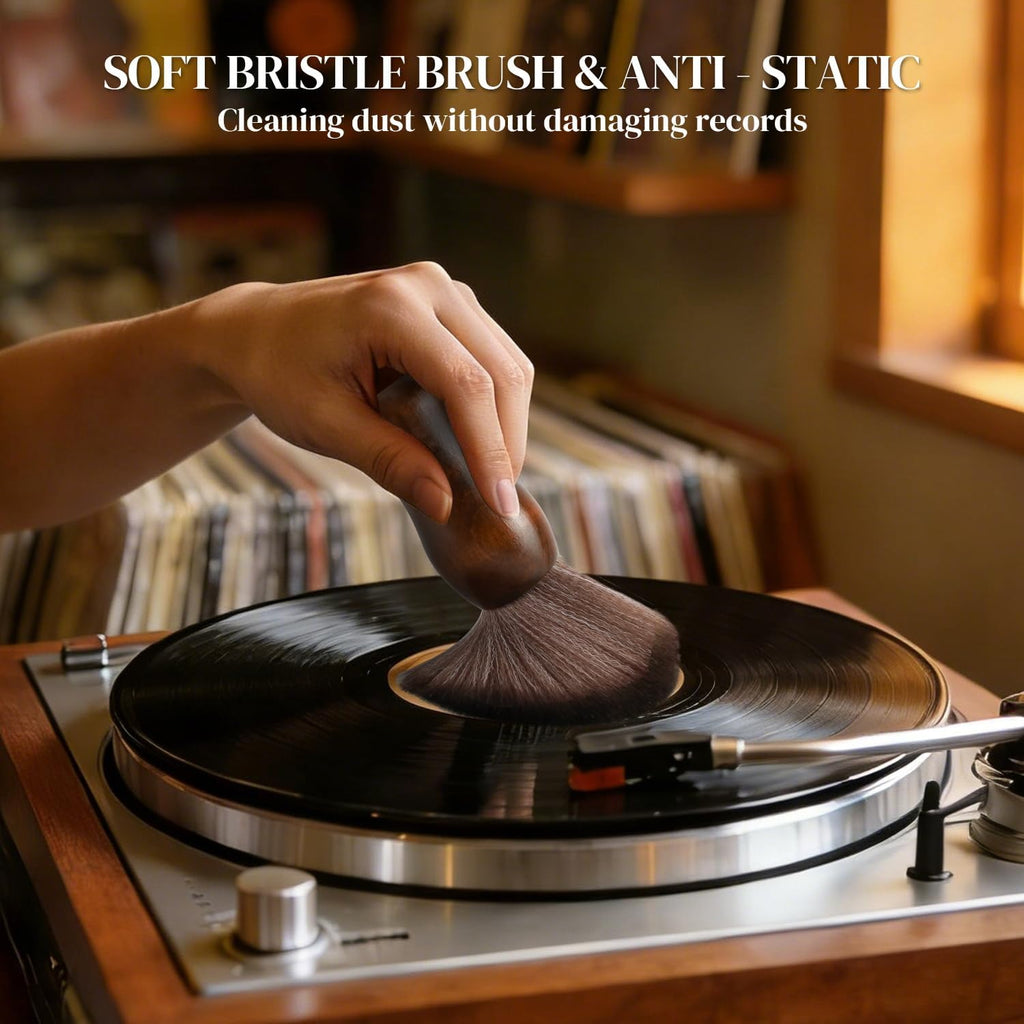 XQ XIAO QIAO Vinyl Record Cleaning Brush - Anti Static Dust Wooden Vinyl Cleaner Brush - Record Player Accessories
