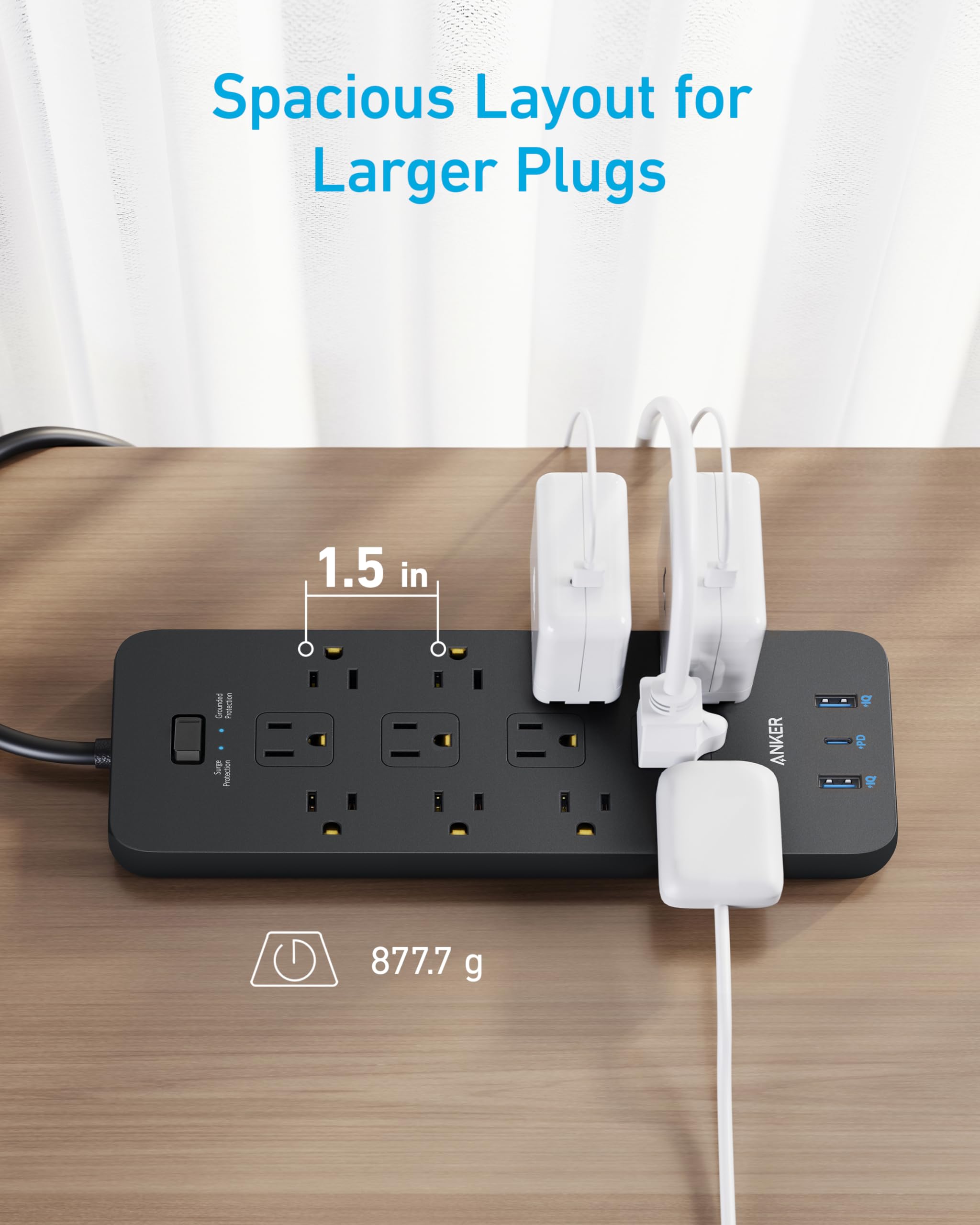 Anker Power Strip with 2100J Surge Protector, Outlet Extender, 20W, 12 AC