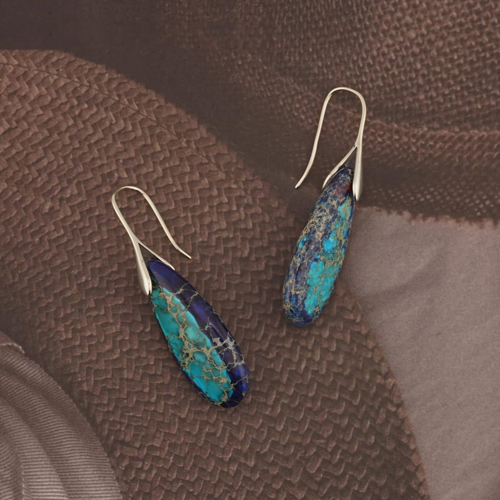 Sriomu Natural Healing Stone Fishhoop Dangle Drop Earrings Statement Gold silver earrings