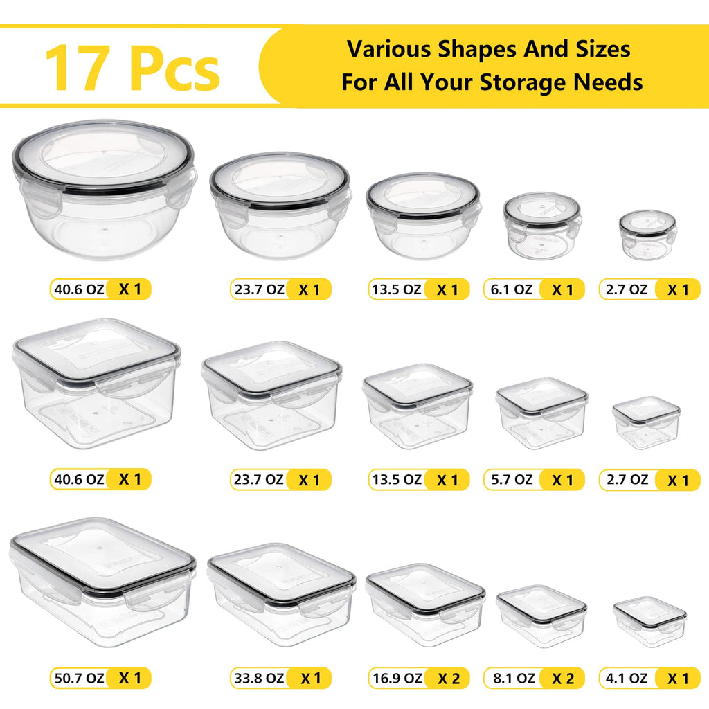 JSCARES 40 PCS Food Storage Containers with Lids Airtight (20 Lids &20 Containers) - Leakproof Meal-Prep Containers for Kitchen Storage Reusable Plastic Microwave/Dishwasher Safe with Labels & Pen
