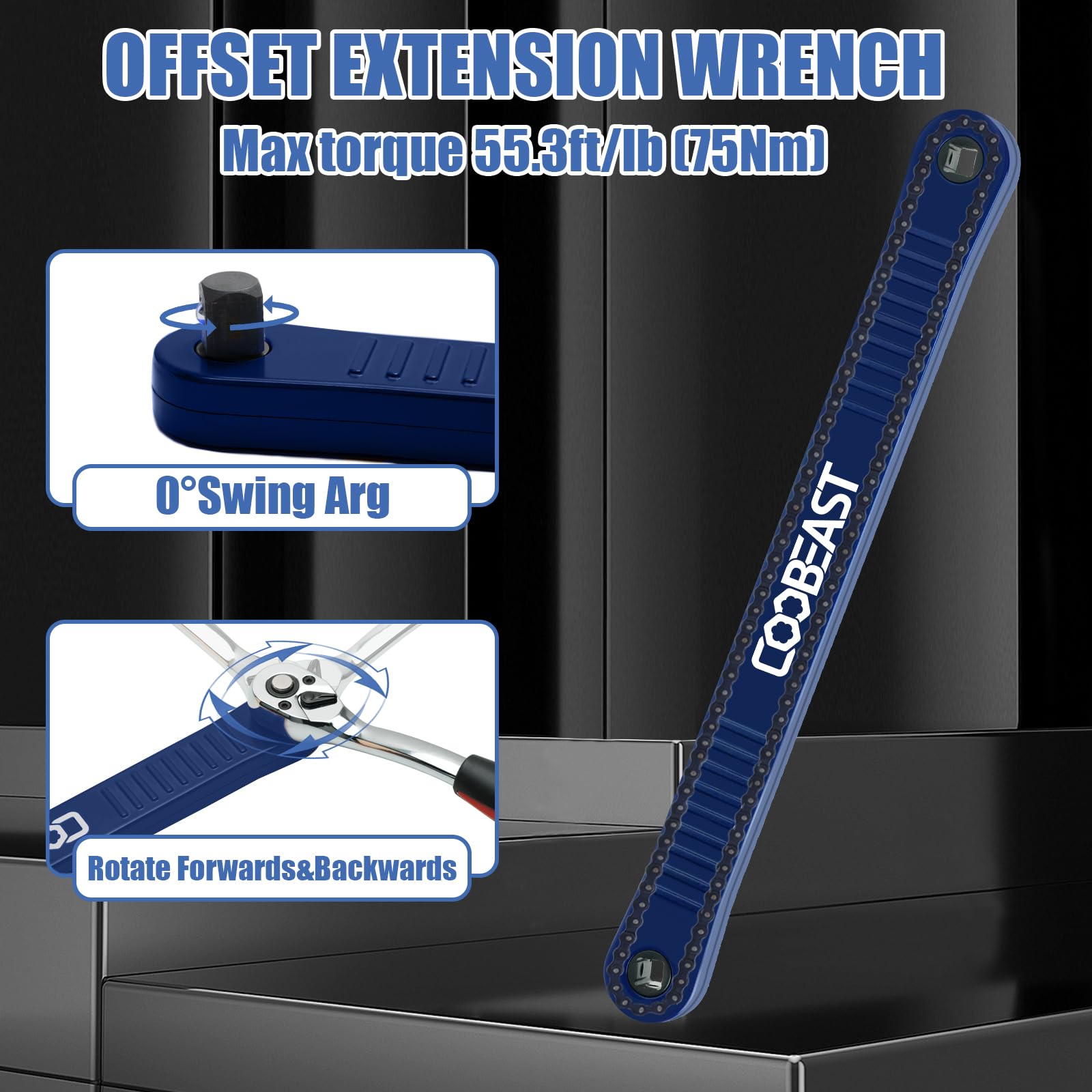 3/8" Offset Extension Wrench Impact Ready Socket Wrench Extender Tool（Red）
