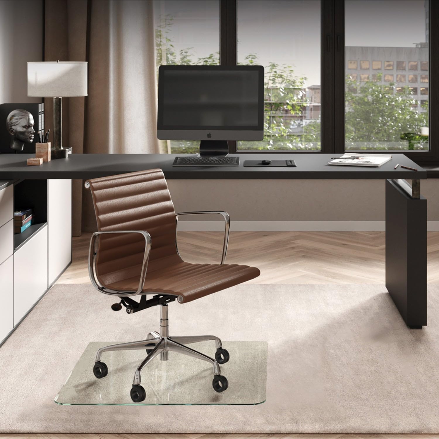 Vitrazza Glass Chair Mat 46” x 60” Superior ¼ Thick, Chiaro Standard Clear, Certified Tempered Safety Glass, Delivers a Smooth Glide, Protects Carpet or Wood, Beautiful in Home or Office.