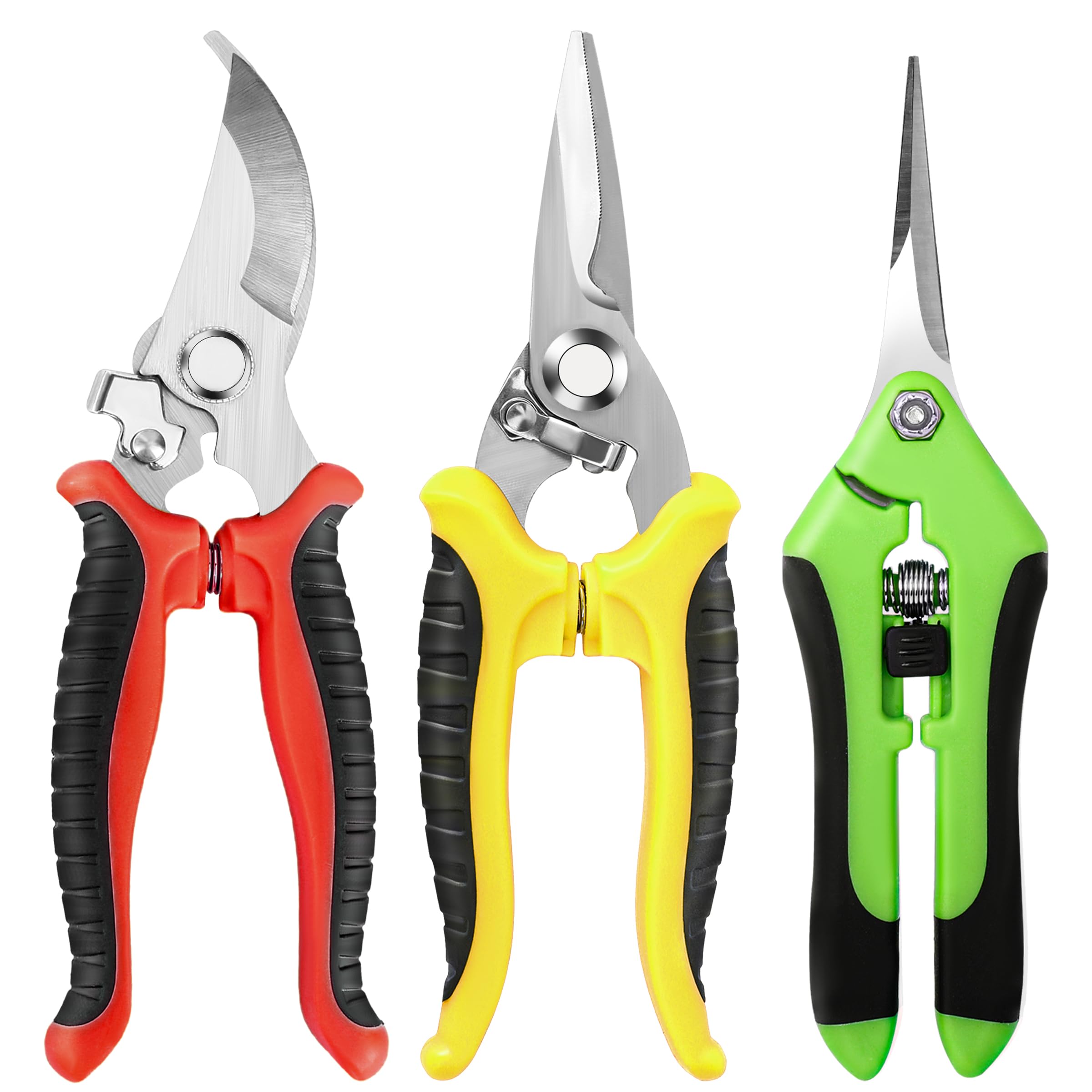 EWPJDK 3 Pack Garden Pruning Shears Scissors Clippers Stainless Steel