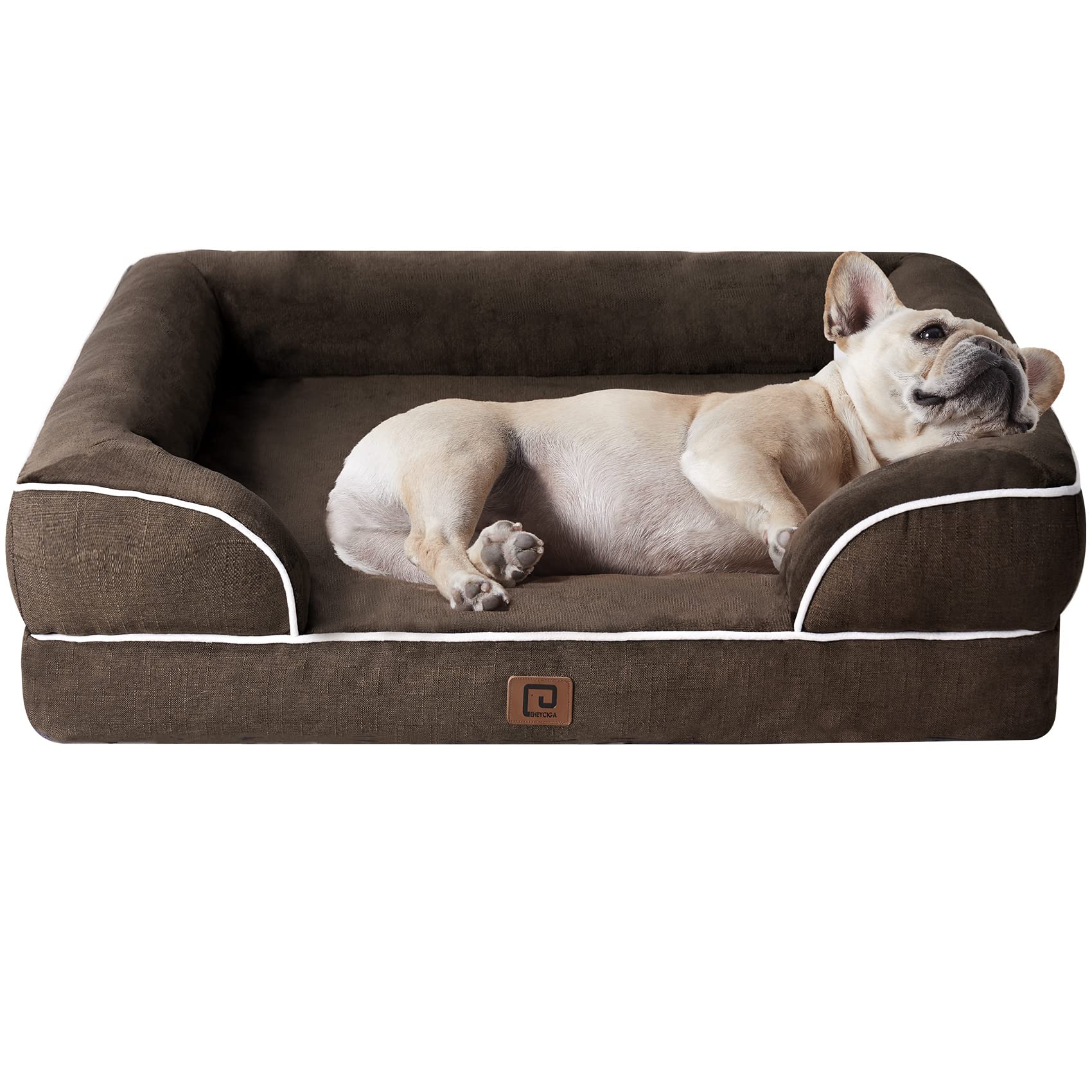 EHEYCIGA Orthopedic Dog Beds Large Sized Dog, Waterproof Memory Foam Pet Bed with Sides, Non-Slip Bottom Large Pet Bed with Washable Removable Cover, Grey