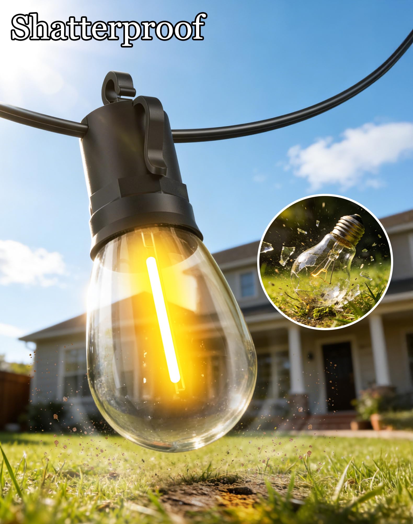 50ft Solar Powered Lights Outdoor - Waterproof String Light Outside Patio