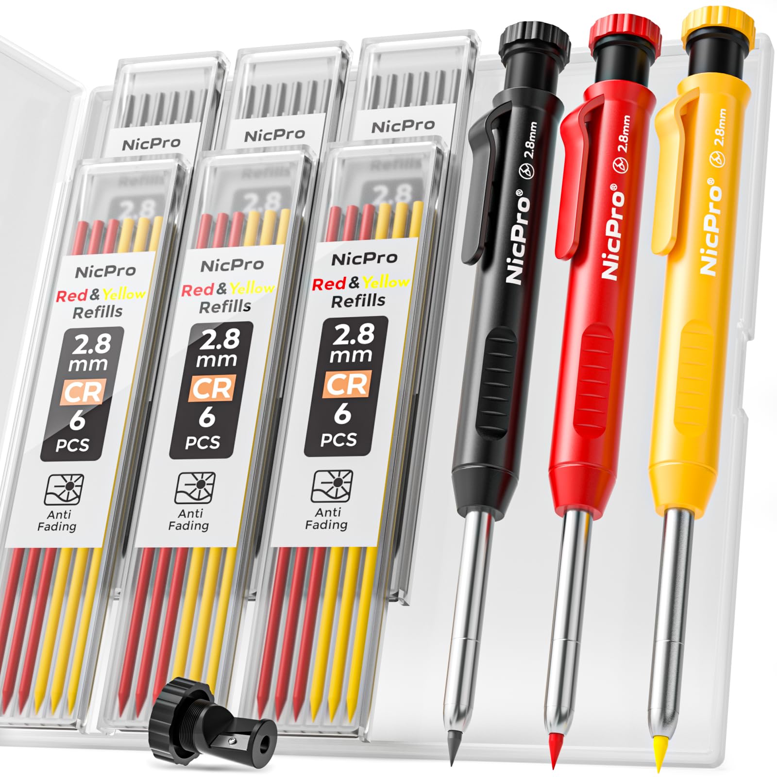 Nicpro Carpenter Pencils with Sharpener, Mechanical Pencil for Construction