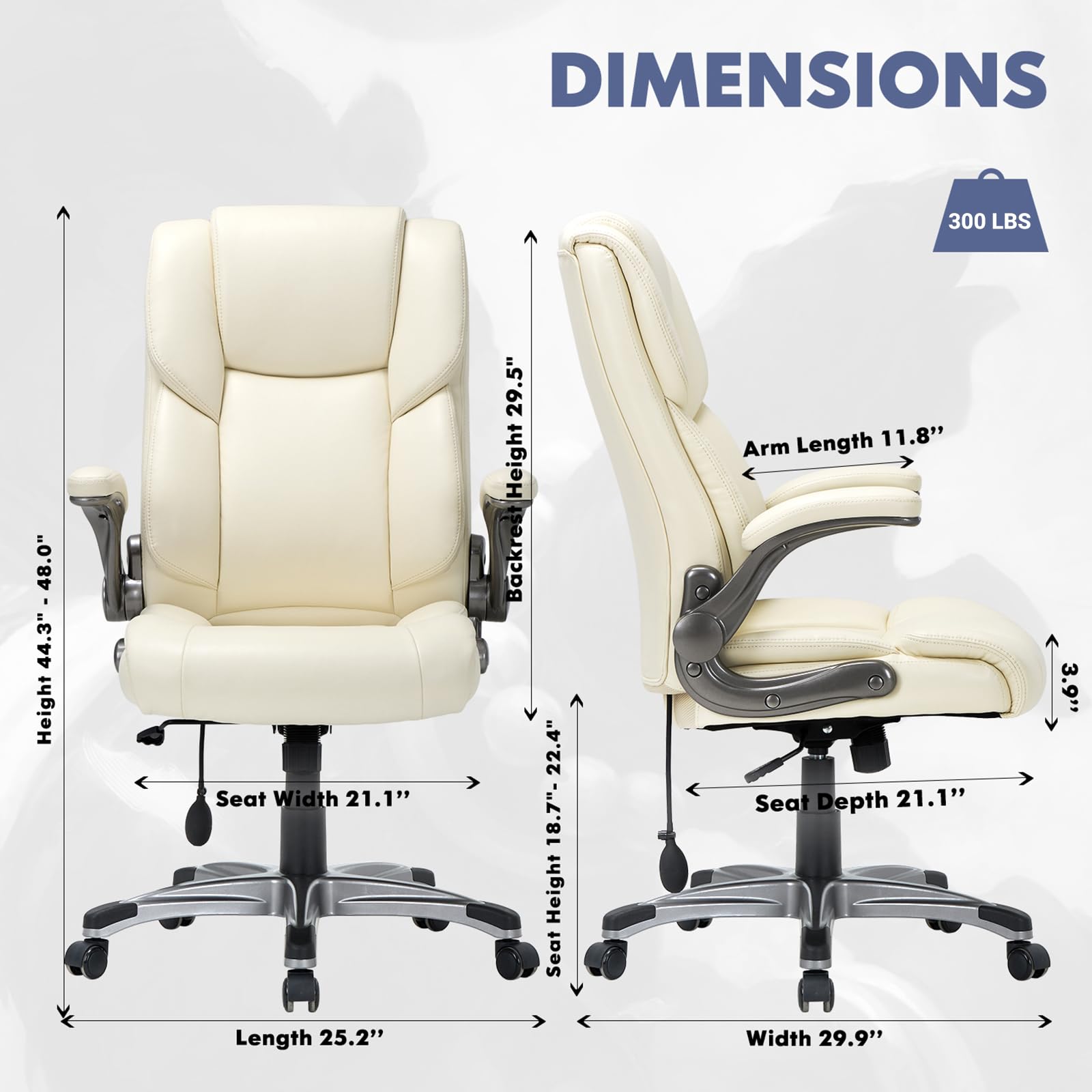 COLAMY High Back Executive Office Chair - Padded Leather Ergonomic Computer Desk Chair with Inflatable Lumbar Support & Flip-Up Arms, Adjustable Tilt Lock Swivel Task Chair for Home Office, Black