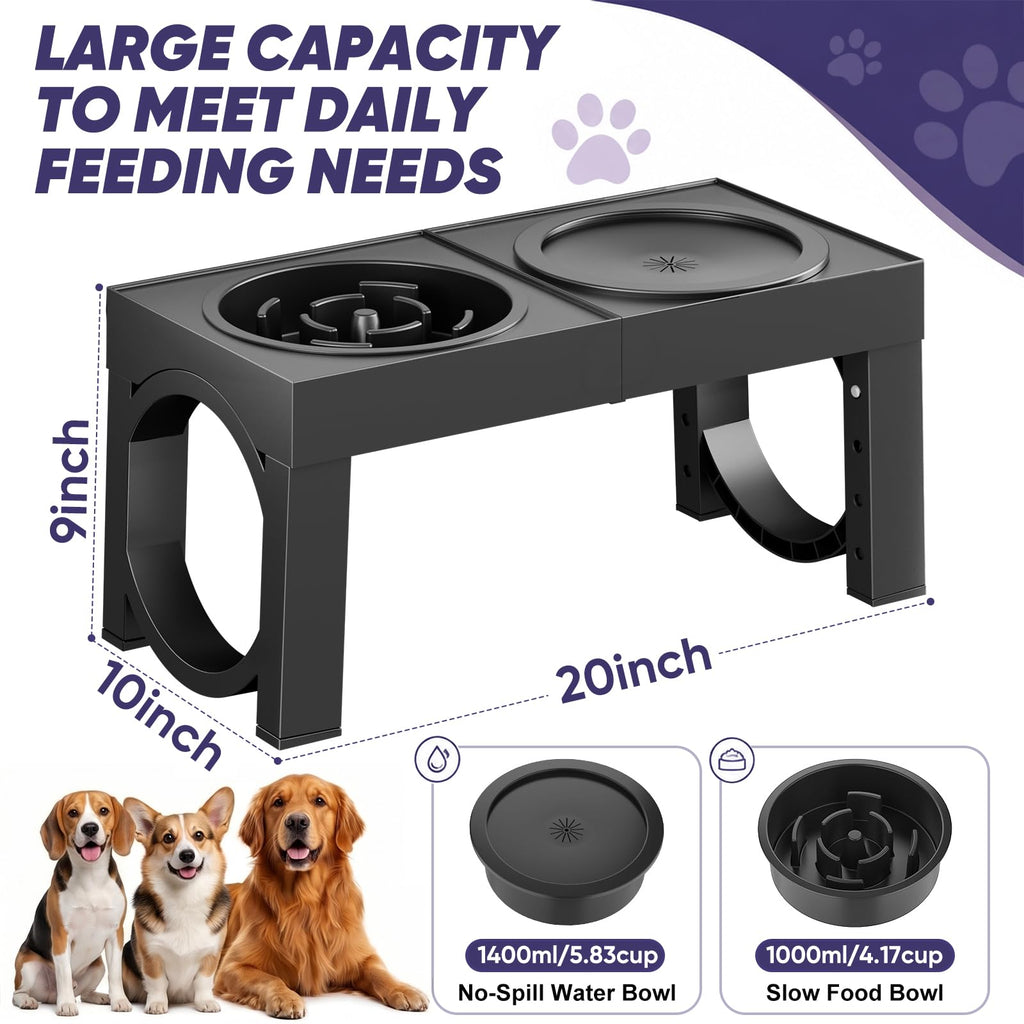 XIAZ Elevated Dog Bowls Large Breed Raised Dogs Bowl Stand Large/Medium Sized Dog Stainless Steel Food Water Bowl Stands 5 Heights Adjustable 9/11/12/14in Black Pet Feeder Dish Station