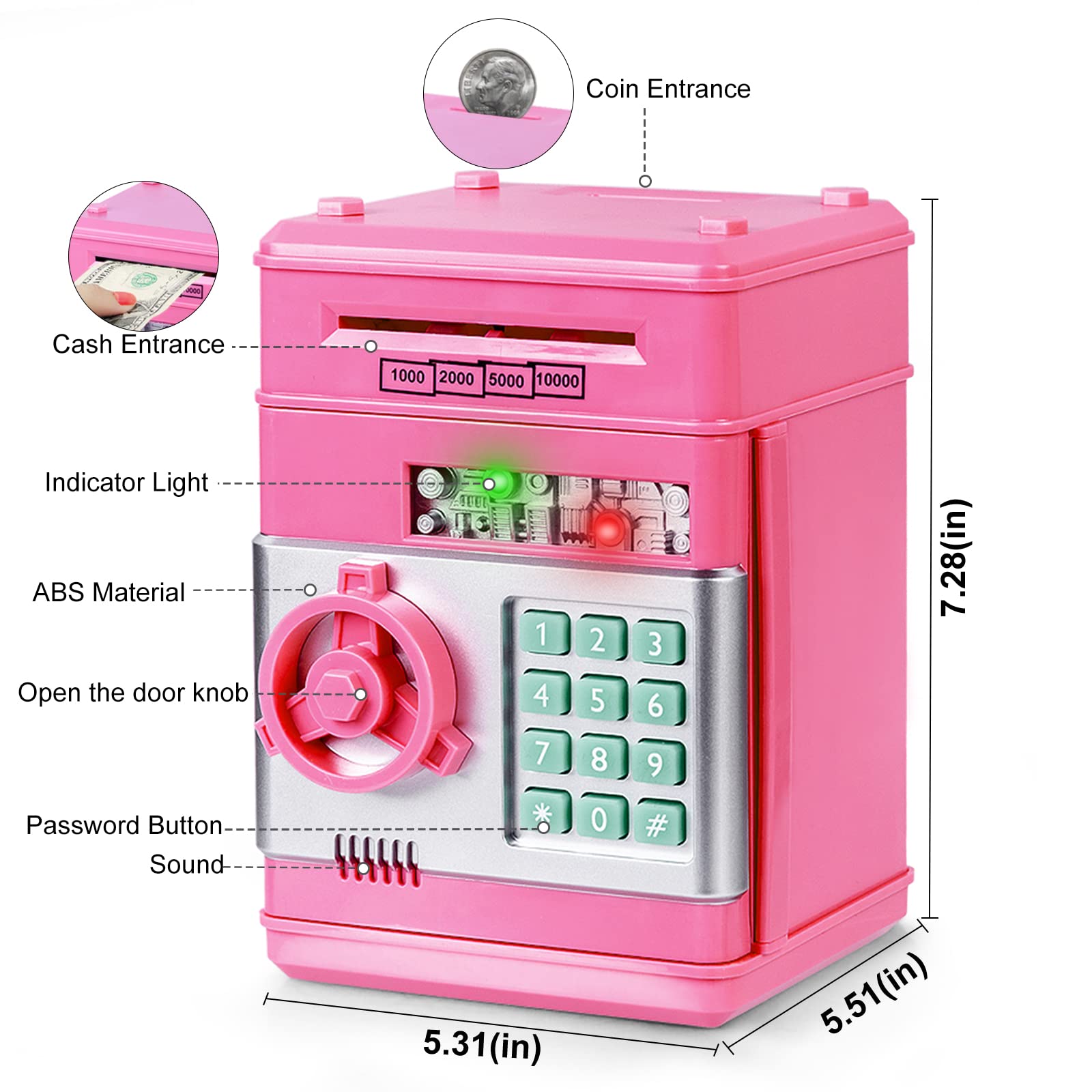 Refasy Piggy Bank Cash Coin Can ATM Bank Electronic Coin Money Bank for Kids Age 3-12, Money Savings Box Mini ATM Coin Bank Toys Gifts for 3 4 5 6 7 8 9 10 11 12 Year Old Boys Girls