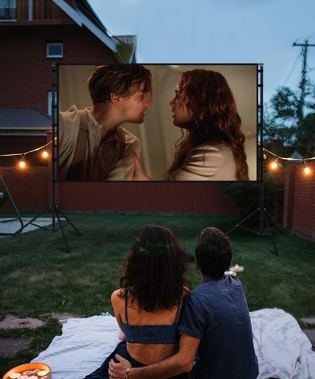 STWUI Outdoor-Projector-Screen-with-Stand - 120 inch Portable Projector Screen Indoor Outdoor Projector Screens 16:9 4K HD Lightweight Movie Screen with Carry Bag for Backyard Movie Night