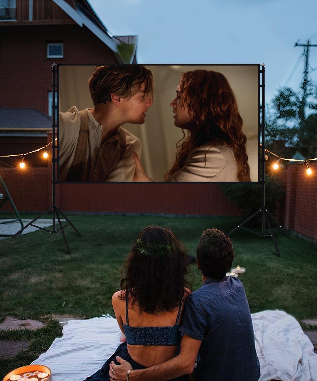 STWUI Outdoor-Projector-Screen-with-Stand - 120 inch Portable Projector Screen Indoor Outdoor Projector Screens 16:9 4K HD Lightweight Movie Screen with Carry Bag for Backyard Movie Night