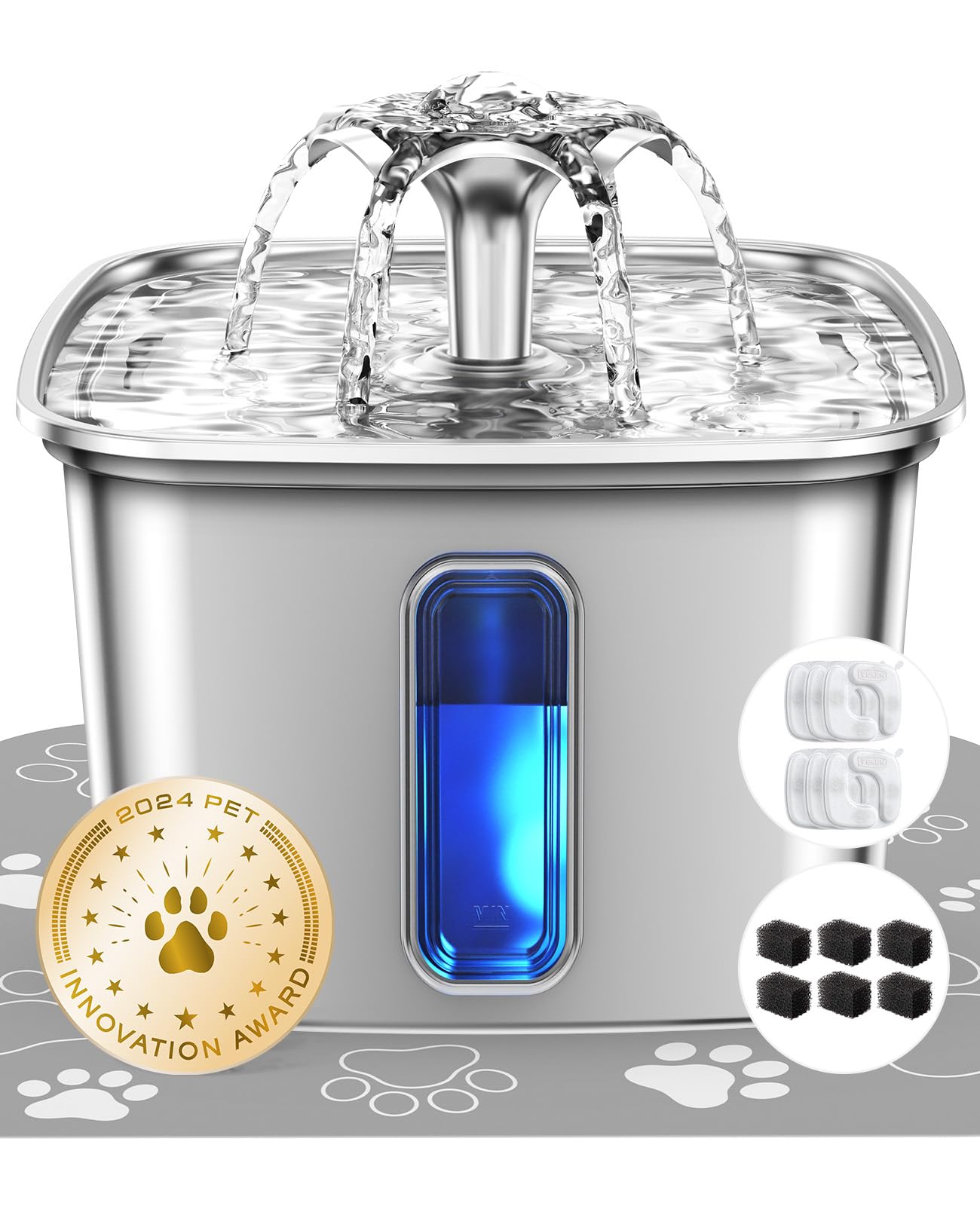 Veken Innovation Award Winner Stainless Steel Cat Water Fountain, 108oz
